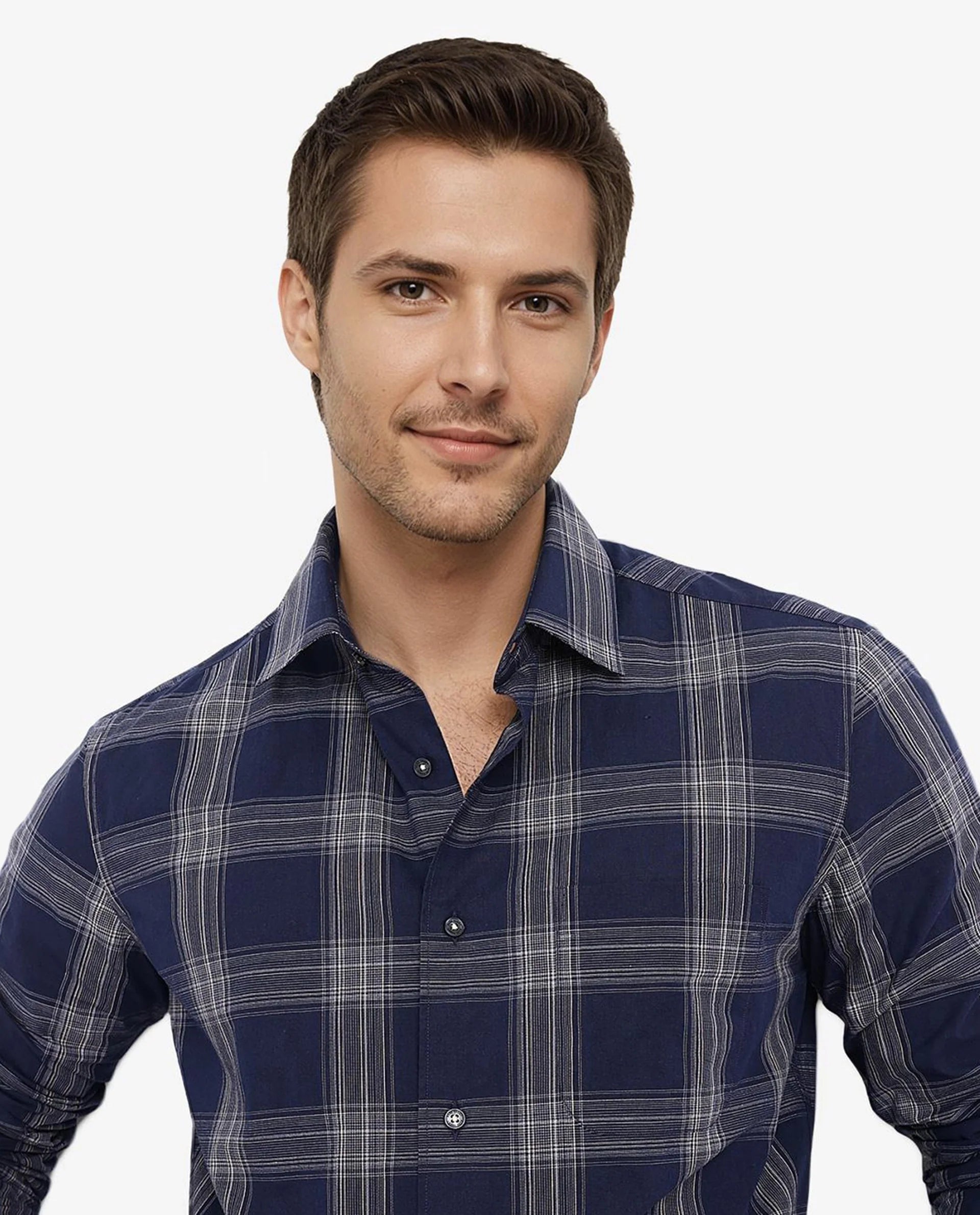 Rare Rabbit Men Zinga Navy Cotton Fabric Full Sleeve Regular Fit Checks Shirt