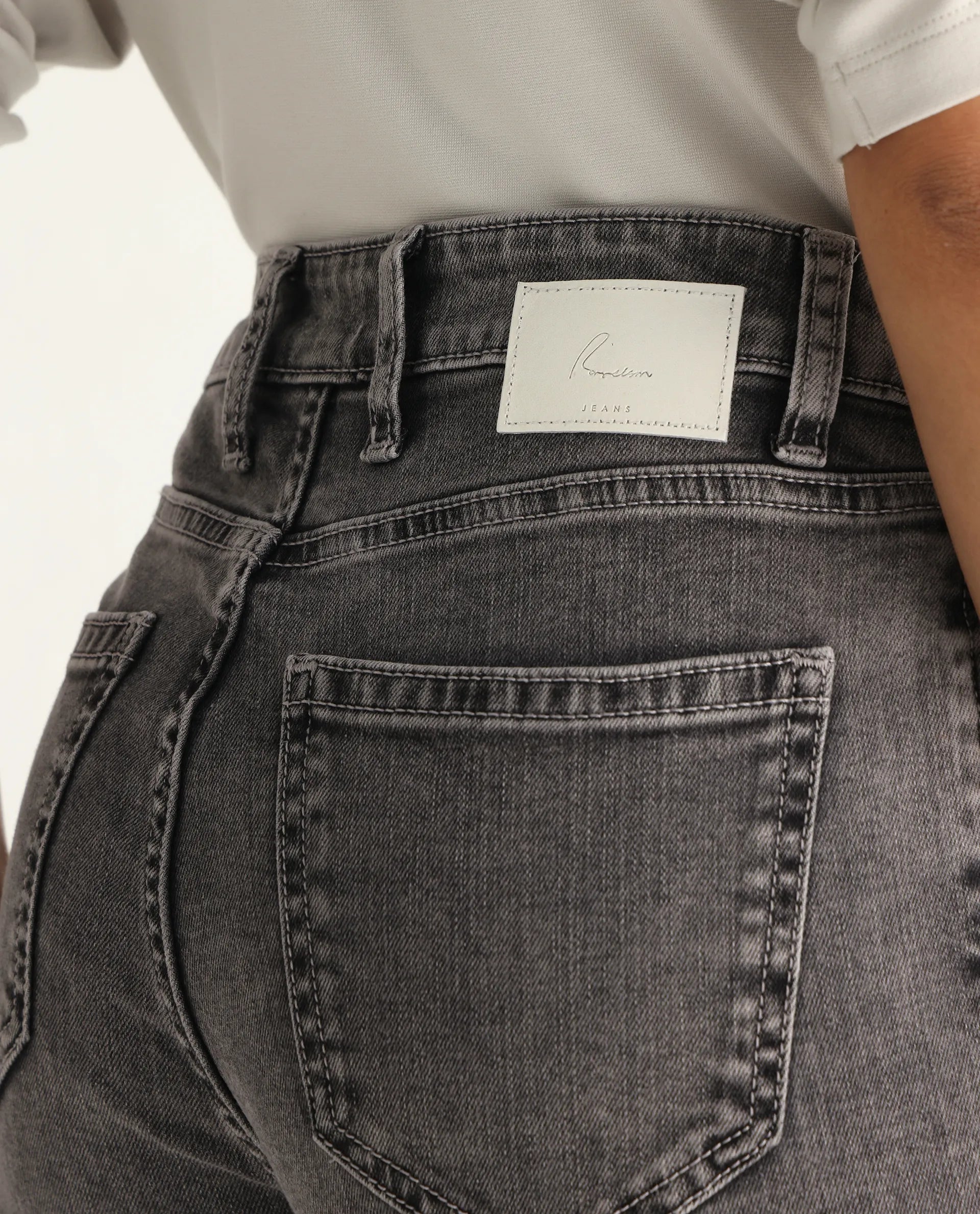 Rareism Women's Zingal Grey Cotton Plain Ankle Length Sleek Skinny Fit Jeans