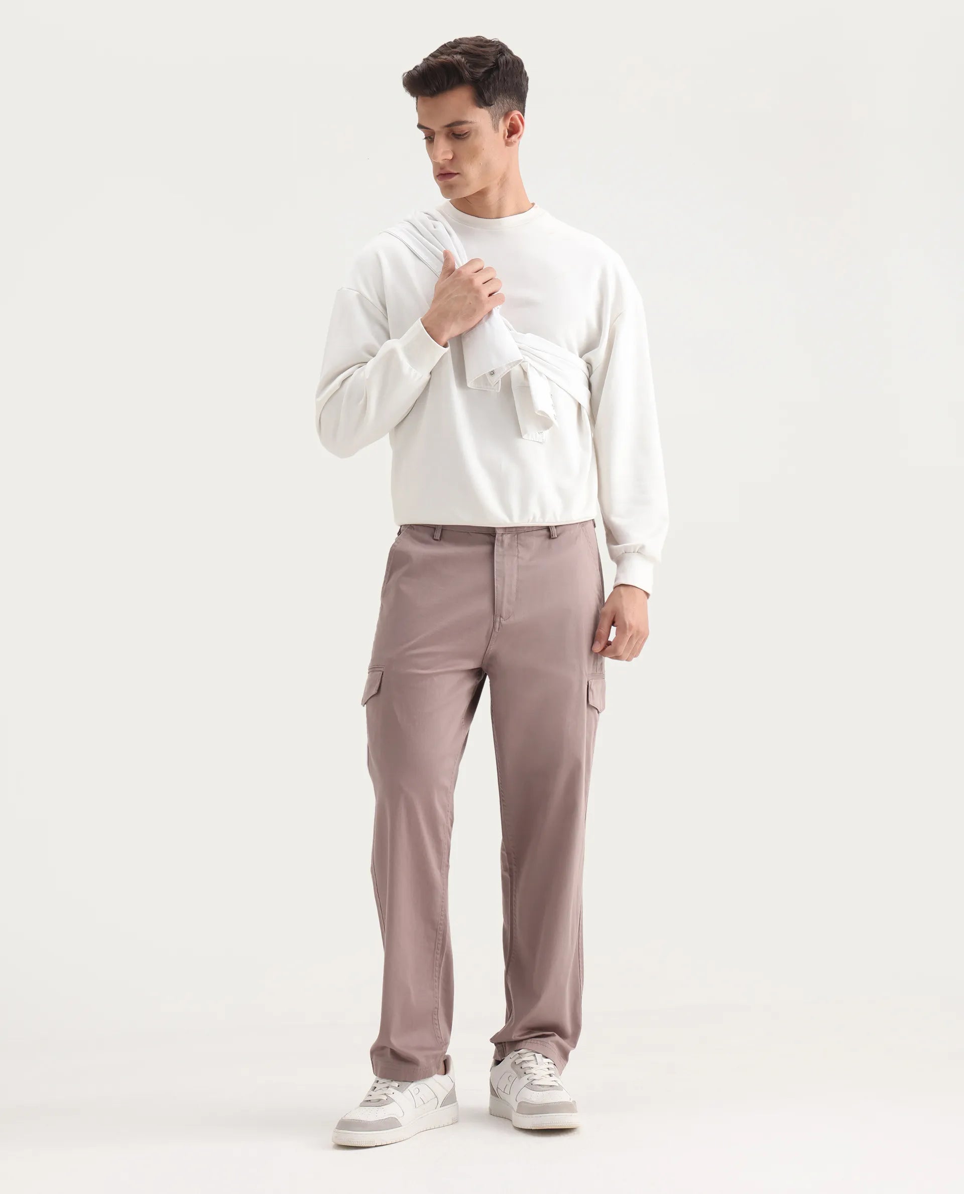 Rare Rabbit Men's Zipo Dusky Pink Cotton Plain Regular Fit Trouser