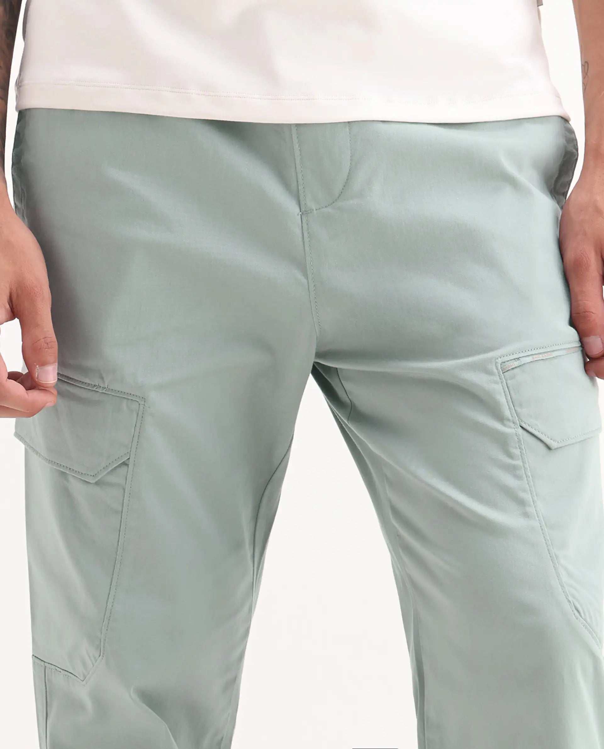 Rare Rabbit Men's Zudi Pastel Blue Cotton Plain Regular Fit Trouser