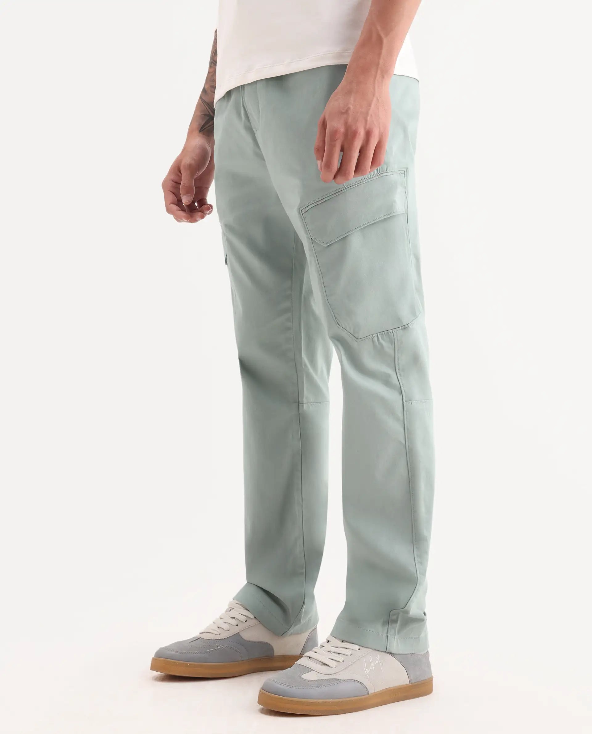 Rare Rabbit Men's Zudi Pastel Blue Cotton Plain Regular Fit Trouser
