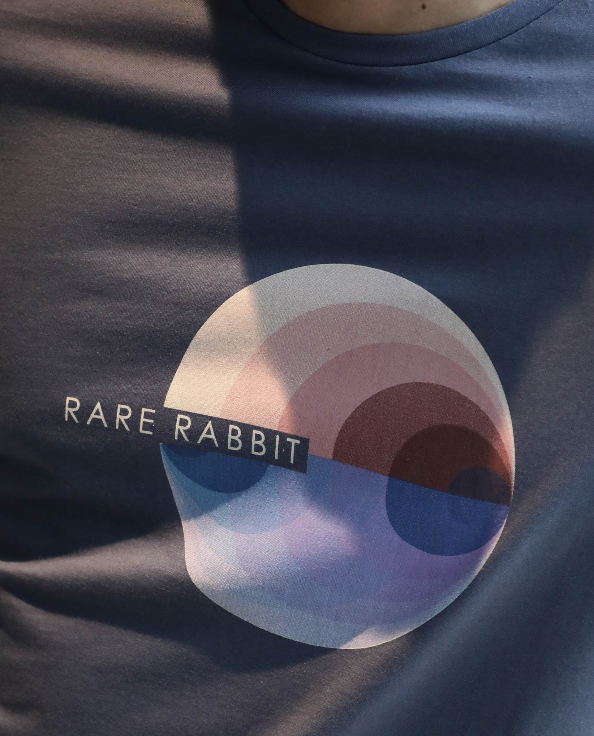 Rare Rabbit Men's View Blue Crew Neck Graphic Printed Half Sleeves Slim Fit T-Shirt