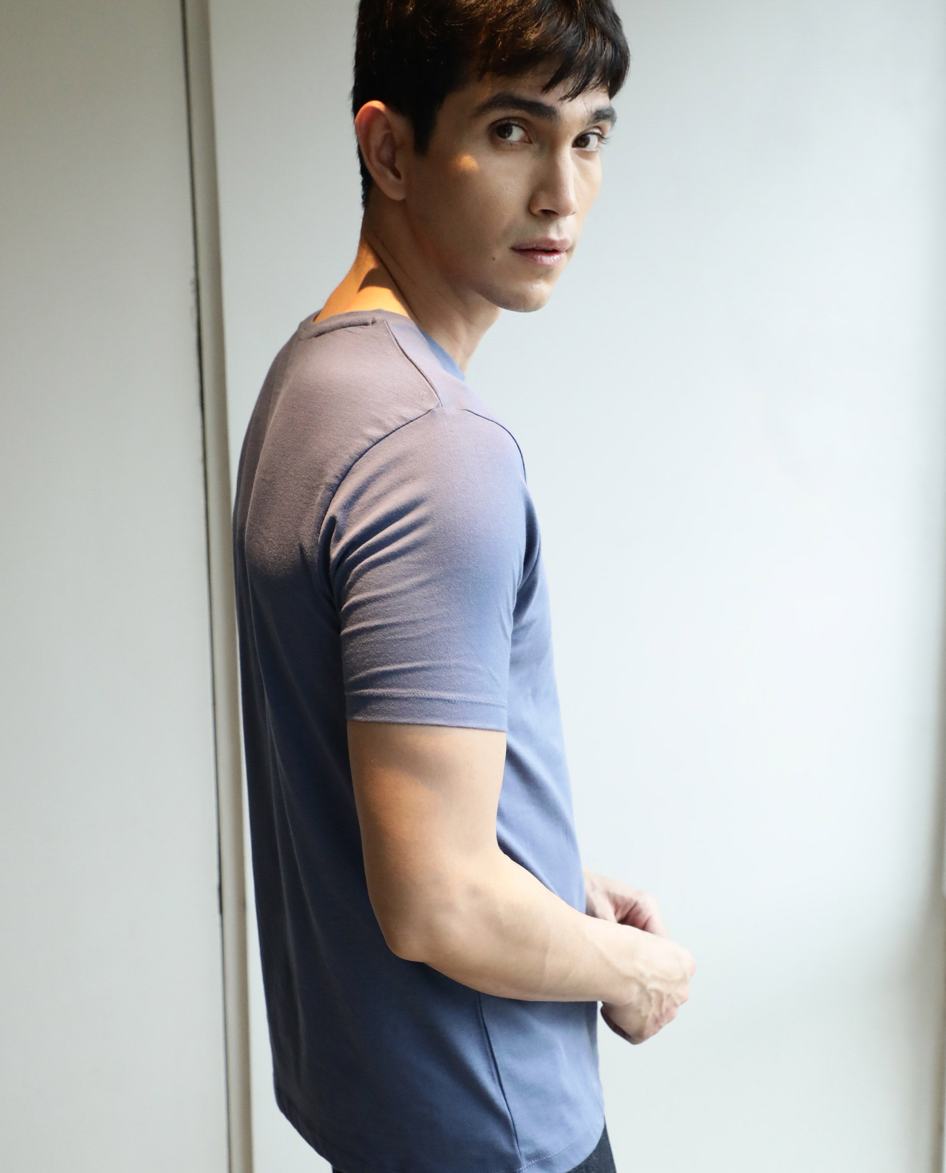 Rare Rabbit Men's View Blue Crew Neck Graphic Printed Half Sleeves Slim Fit T-Shirt