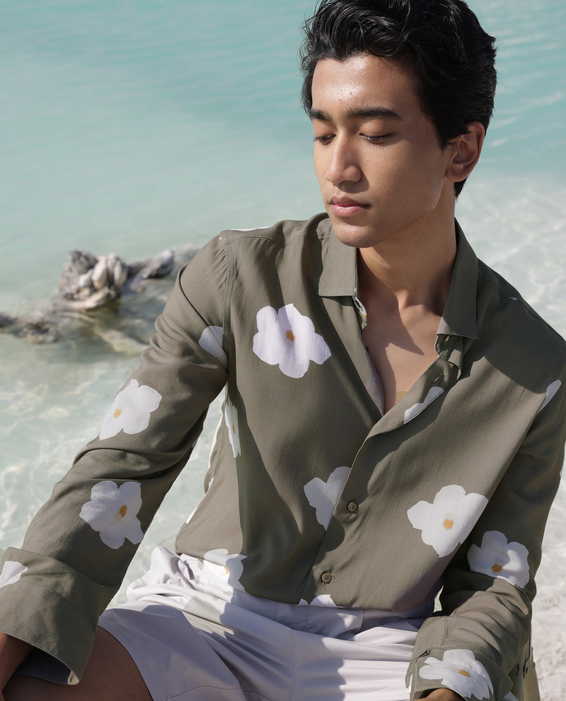 Rare Rabbit Men's Norton Brown Cotton Fabric Floral Print Full Sleeves Shirt