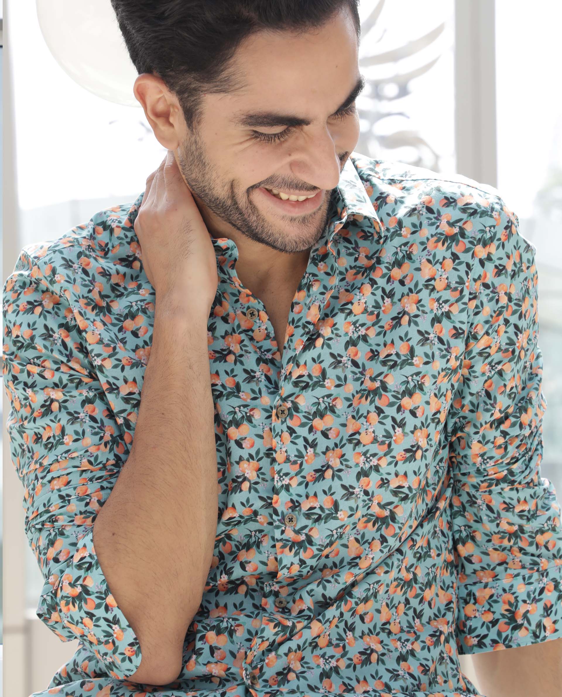 RARE RABBIT MEN'S JACK GREEN SHIRT COTTON FABRIC FULL SLEEVES PRINT SLIM FIT