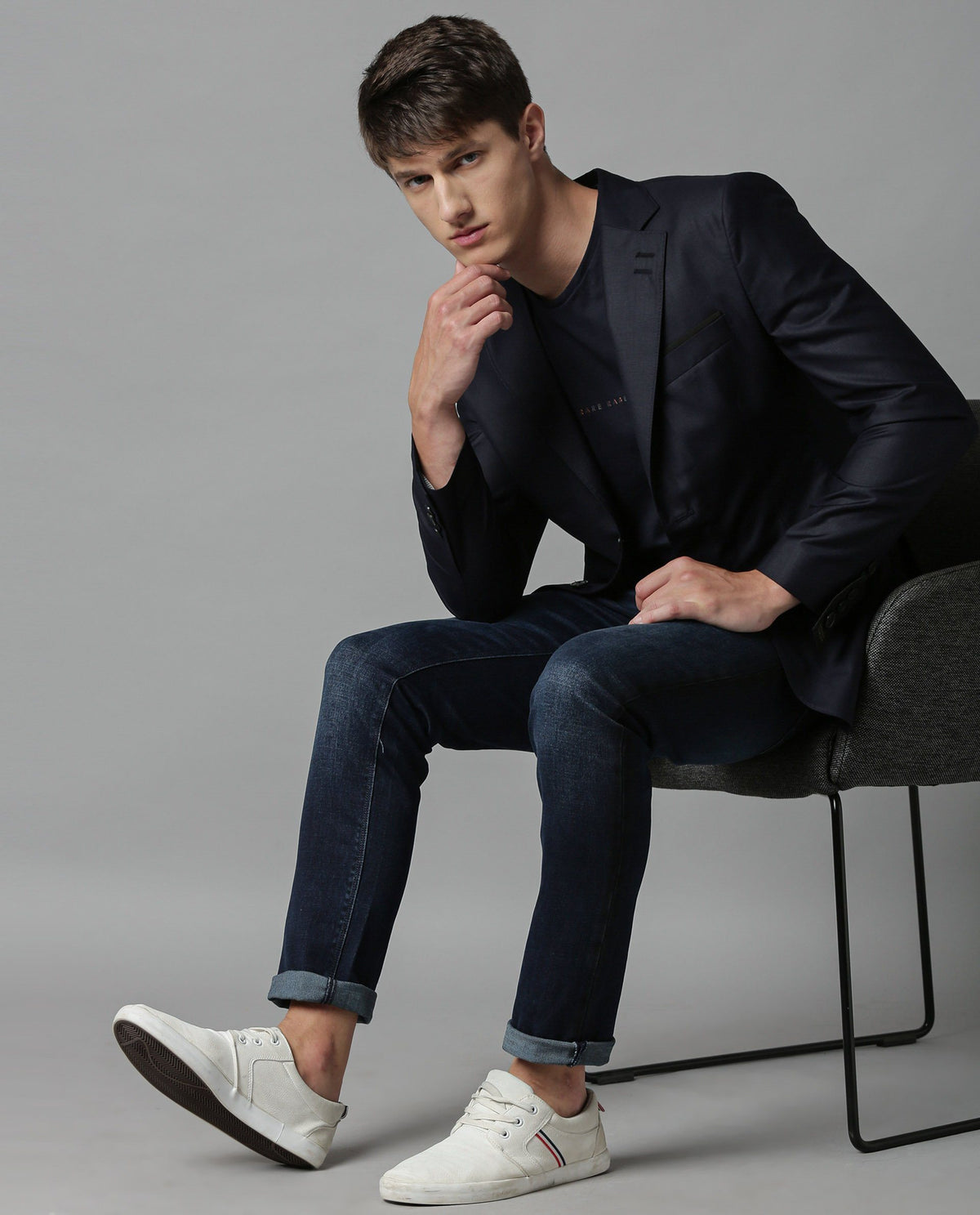 RARE RABBIT MEN'S RADIANT NAVY BLAZER FULL SLEEVES SOLID SLIM FIT
