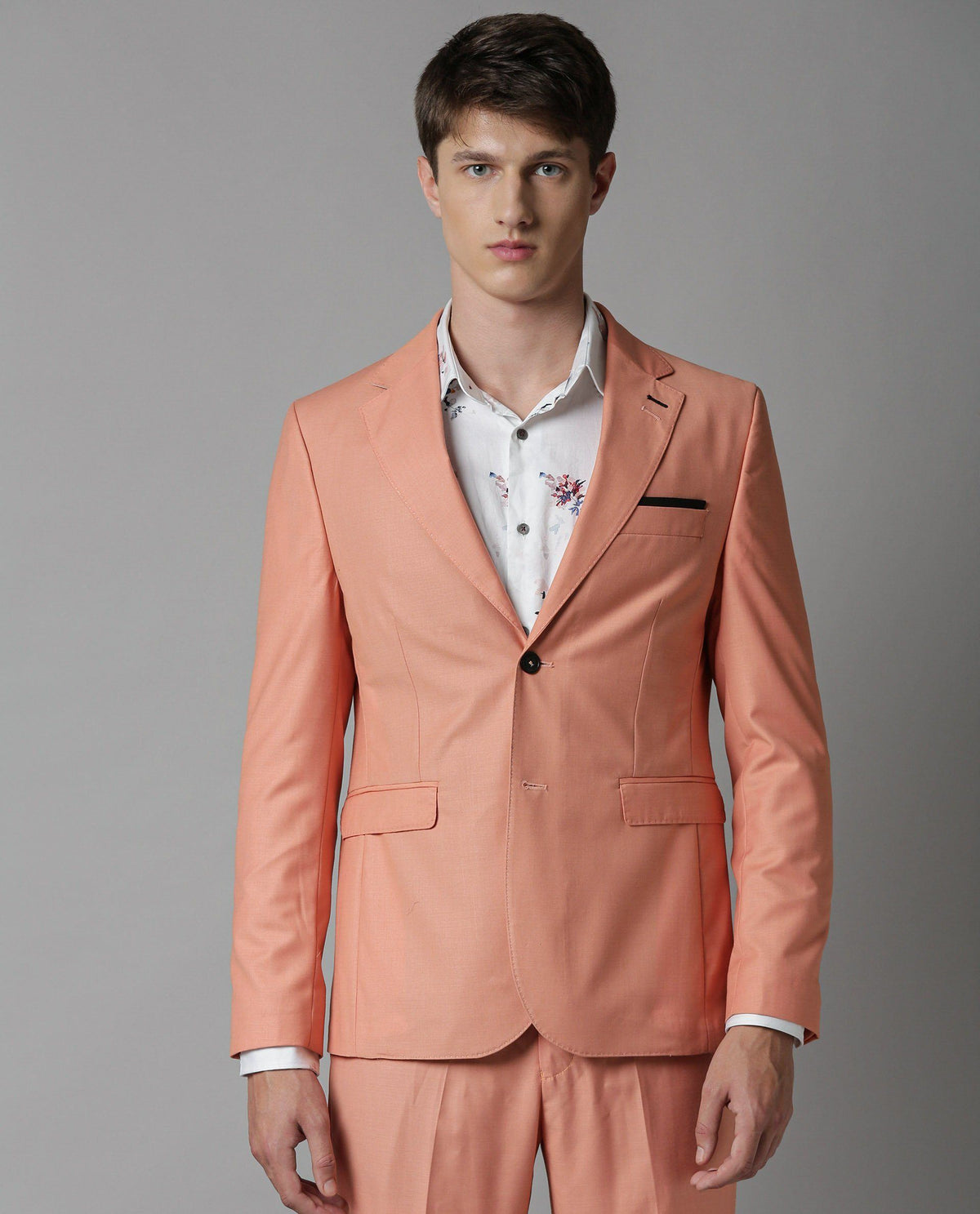 Rare Rabbit Men'S Ablaze Peach Blazer Full Sleeves Solid Slim Fit