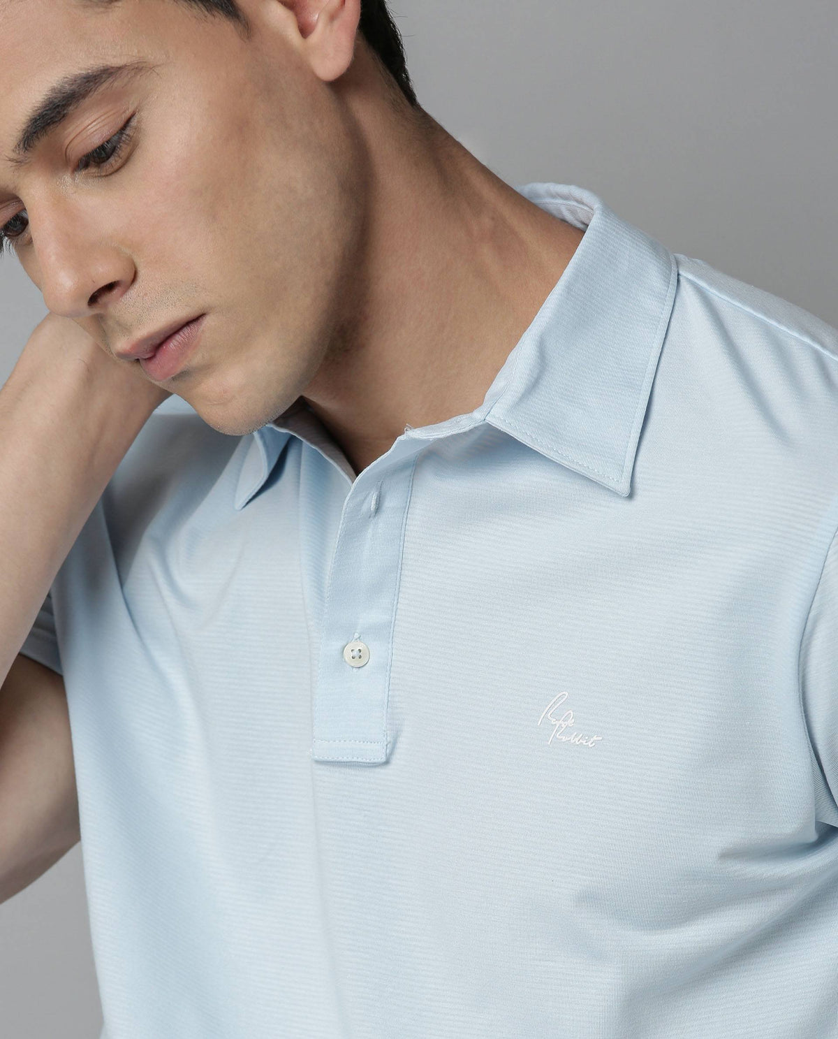 Rare Rabbit Men's Sailor Blue Solid Cotton Fabric Collared Neck Half-Sleeve Polo