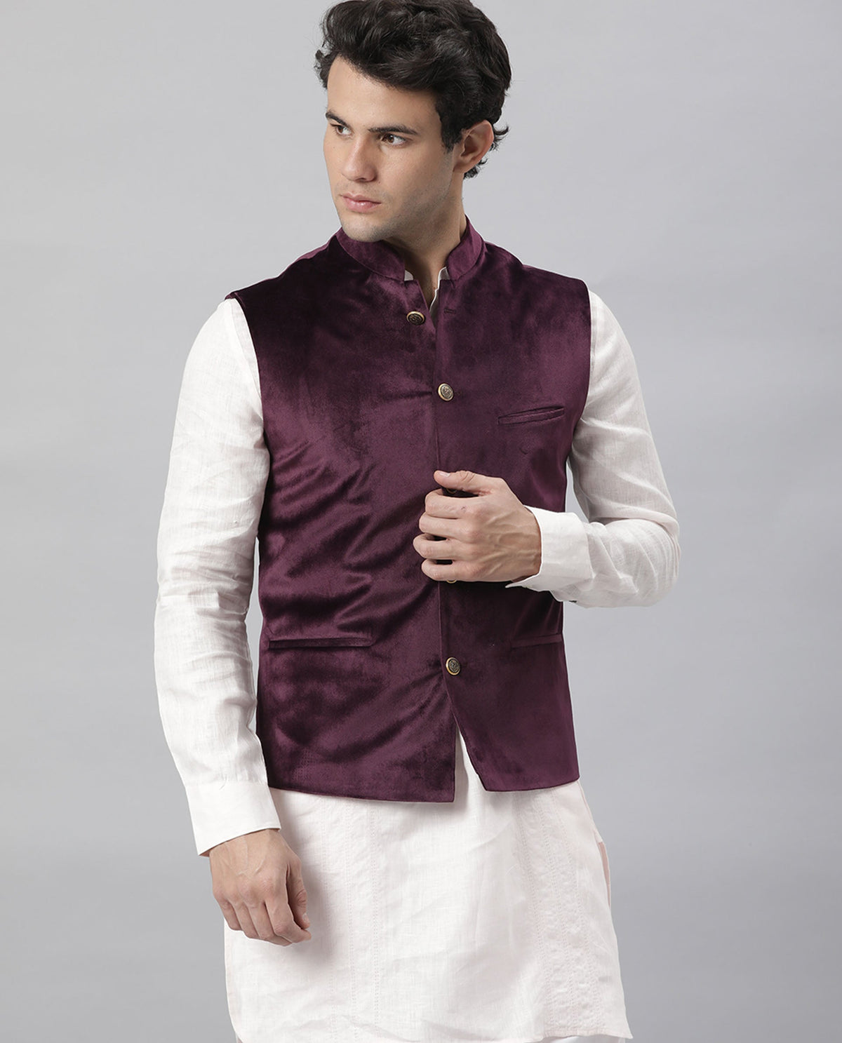 RARE RABBIT ERTON PRIMARY MAROON BANDHGALA POLYESTER FABRIC SLEEVELESS BROAD COLLAR SLIM FIT