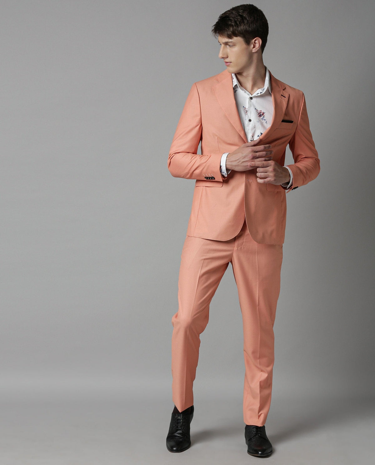Rare Rabbit Men'S Ablaze Peach Blazer Full Sleeves Solid Slim Fit