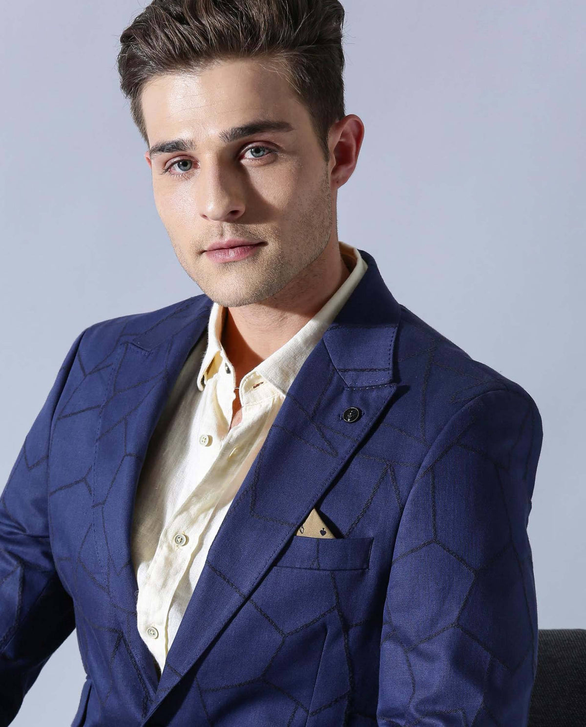 RARE RABBIT MEN'S REWIND BLUE BLAZER FULL SLEEVES SOLID SLIM FIT