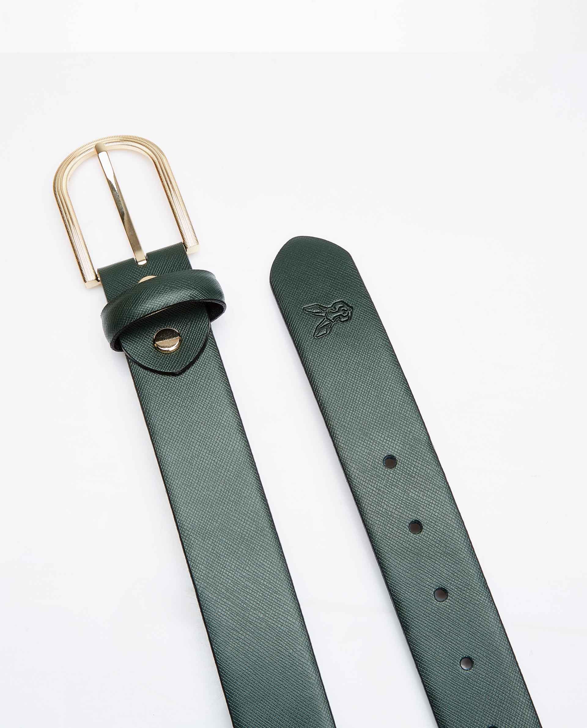 Rare Rabbit Men'S Luxur Green Belts Leather Fabric
