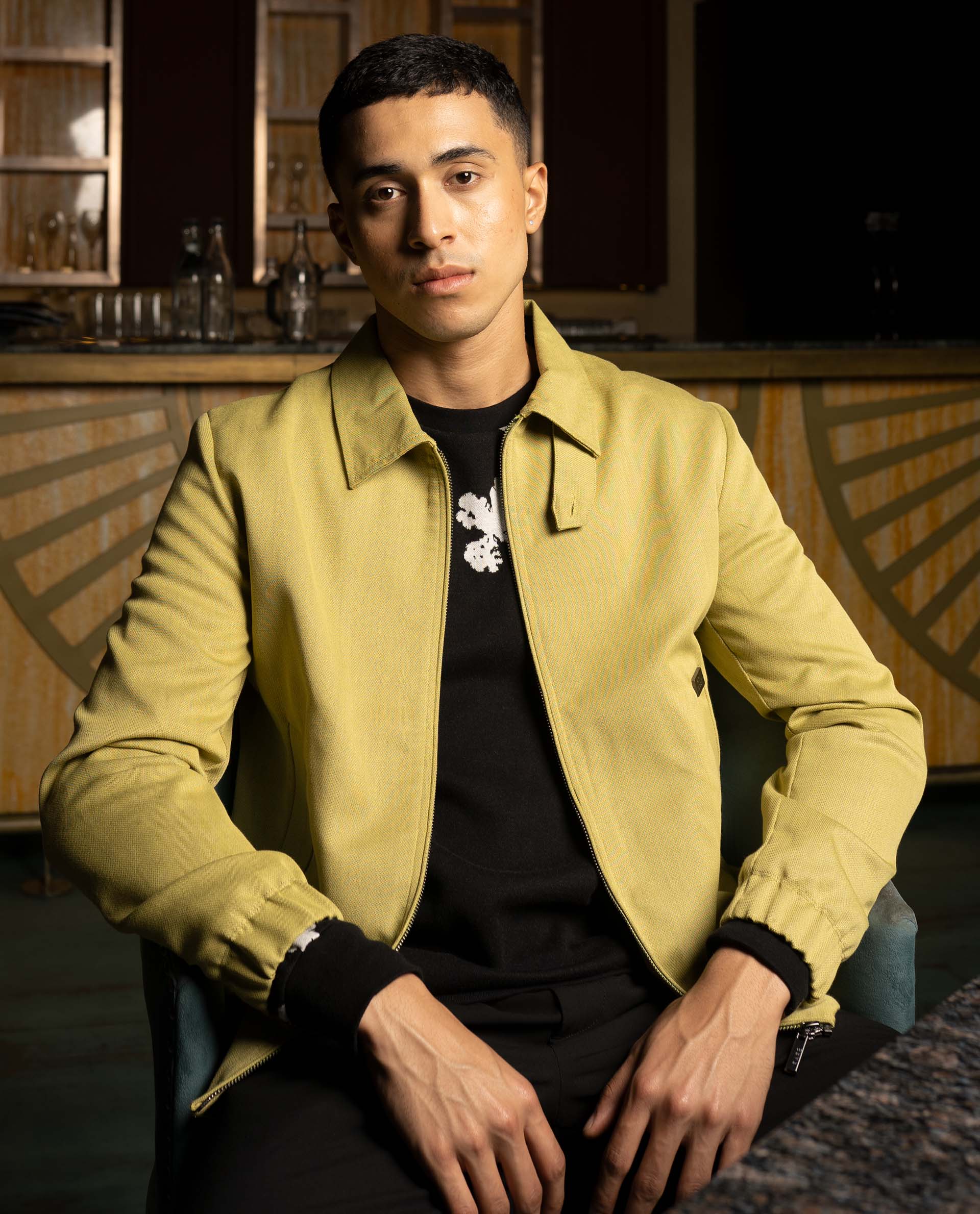 Rare Rabbit Men'S Bric Yellow Jacket Polyester Viscose Fabric Collared Neck Full Sleeves Zipper Closure Slim Fit