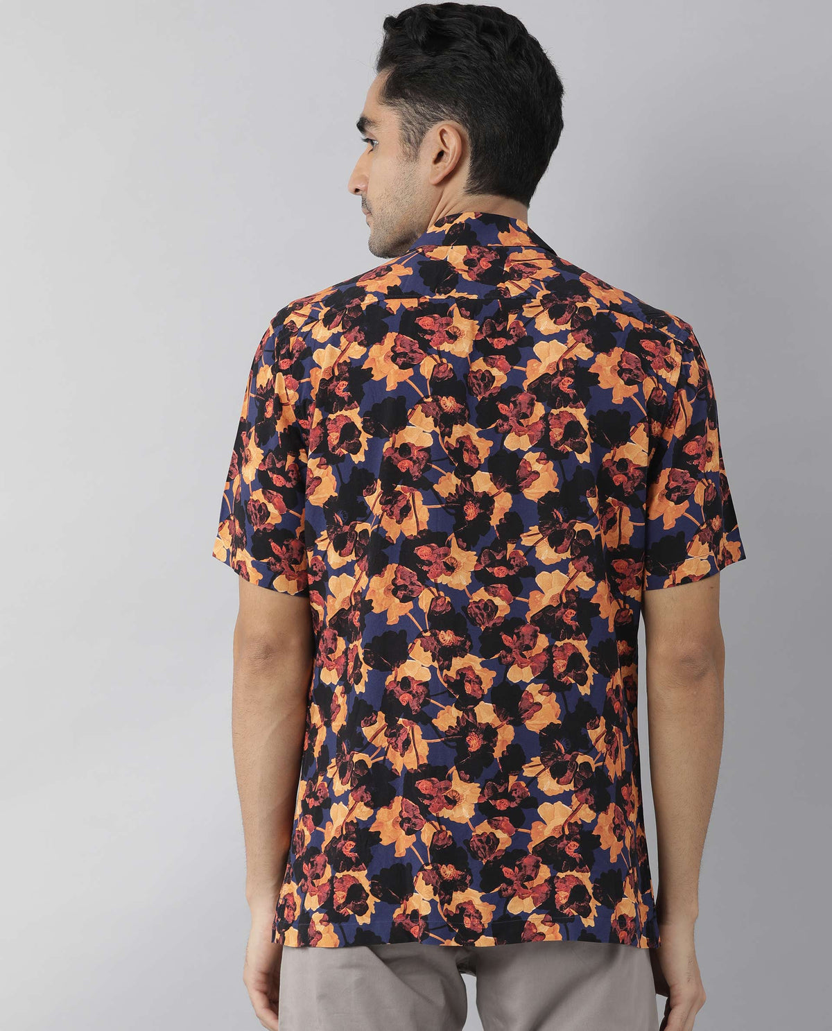 Rare Rabbit Mens Brooke Navy Shirt Cotton Fabric Slim Fit Collar Collar Short Sleeve