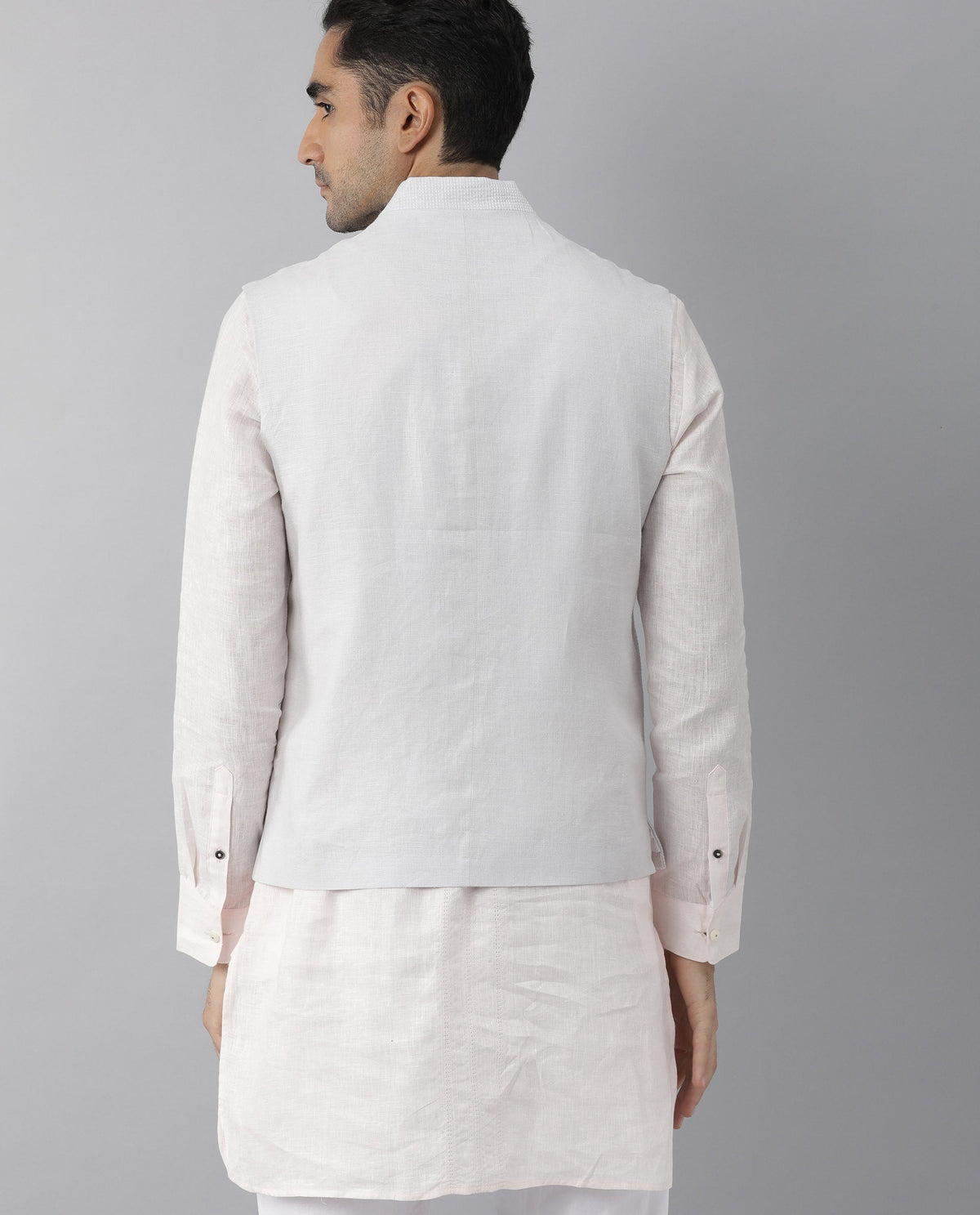 Rare Rabbit Caps Primary Grey Bandhgala Linen Fabric Sleeveless Broad Collar Slim Fit
