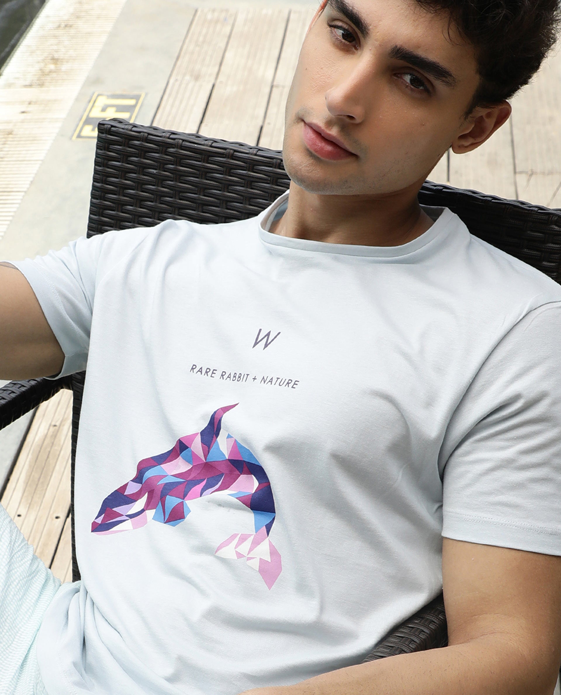 Rare Rabbit Men's Cause Blue Crew Neck Statement Graphic Print Half Sleeves Slim Fit T-Shirt