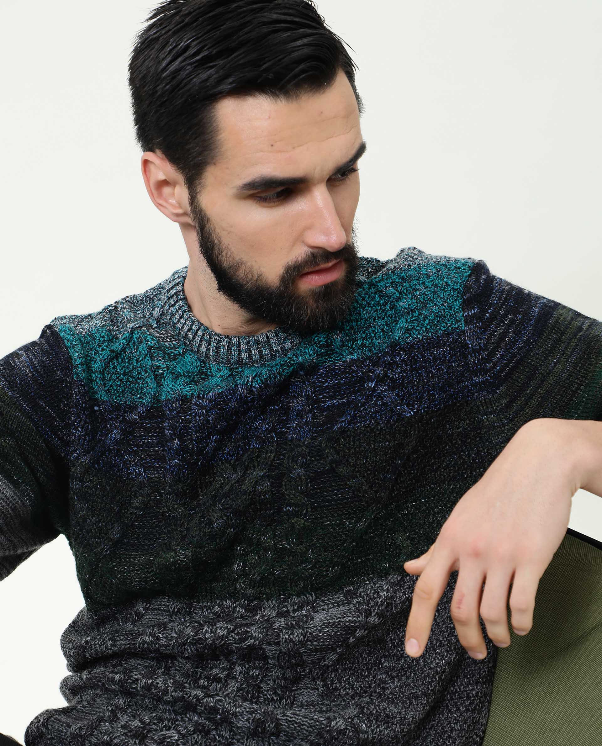 Rare Rabbit Men'S Grindle Green Pullover Acrylic Fabric Round Neck Full Sleeves Slim Fit