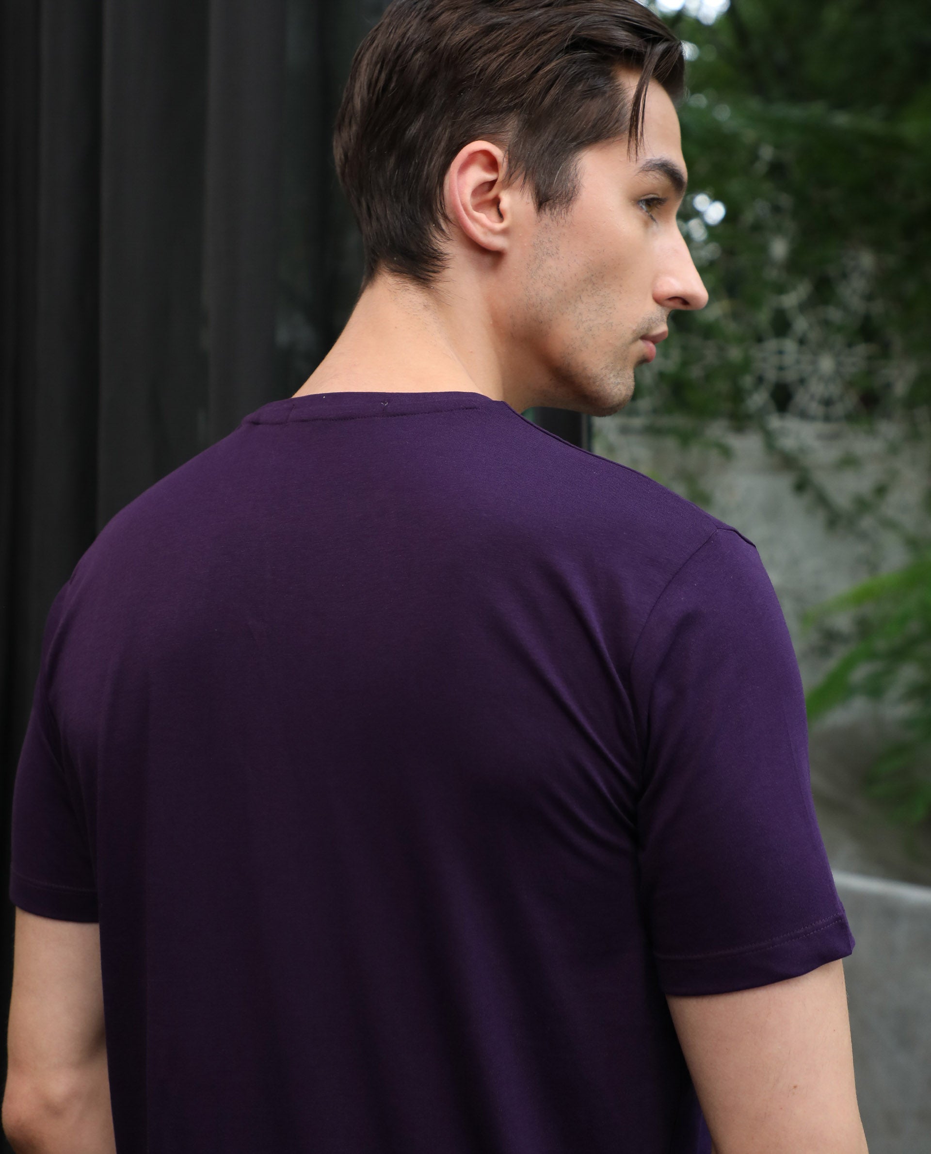 Rare Rabbit Men's Ciliva PurpleCrew Neck Abstract Graphic Printed Half Sleeves Slim Fit T-Shirt