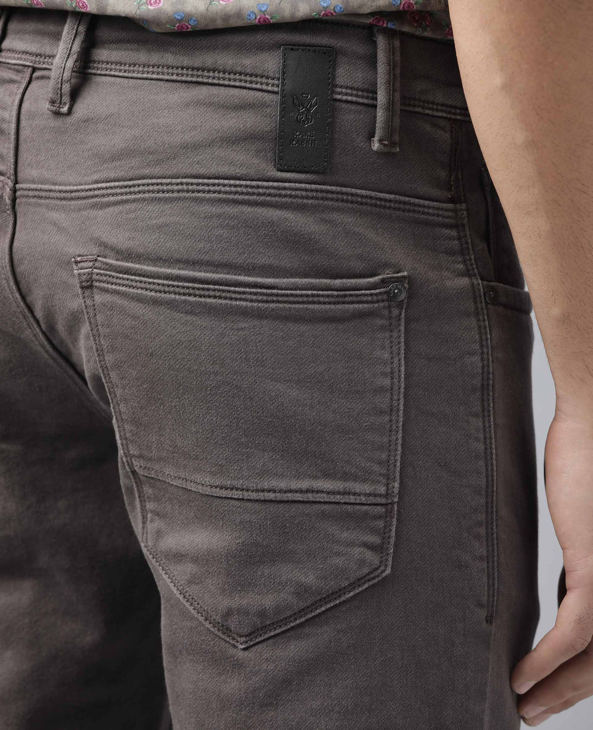 Rare Rabbit Men'S Drake Brown Garment Dyed Mid-Rise Drawstring Regular Fit Jeans