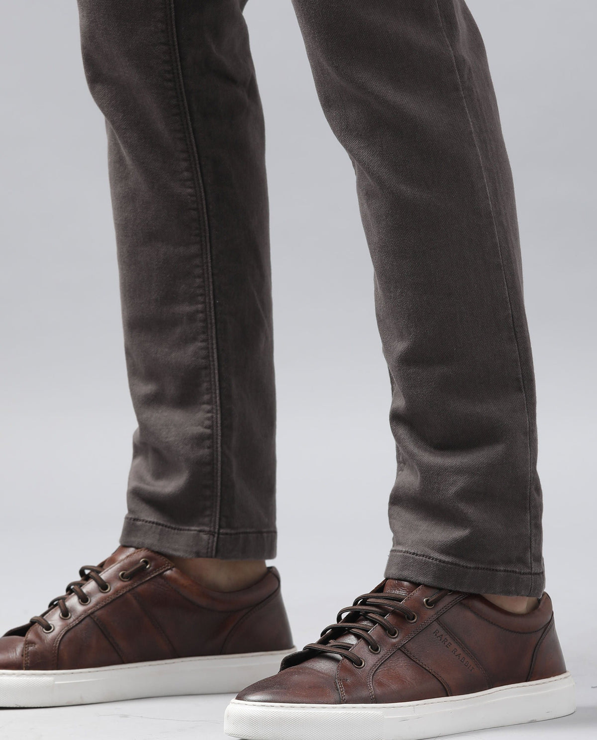Rare Rabbit Men'S Drake Brown Garment Dyed Mid-Rise Drawstring Regular Fit Jeans