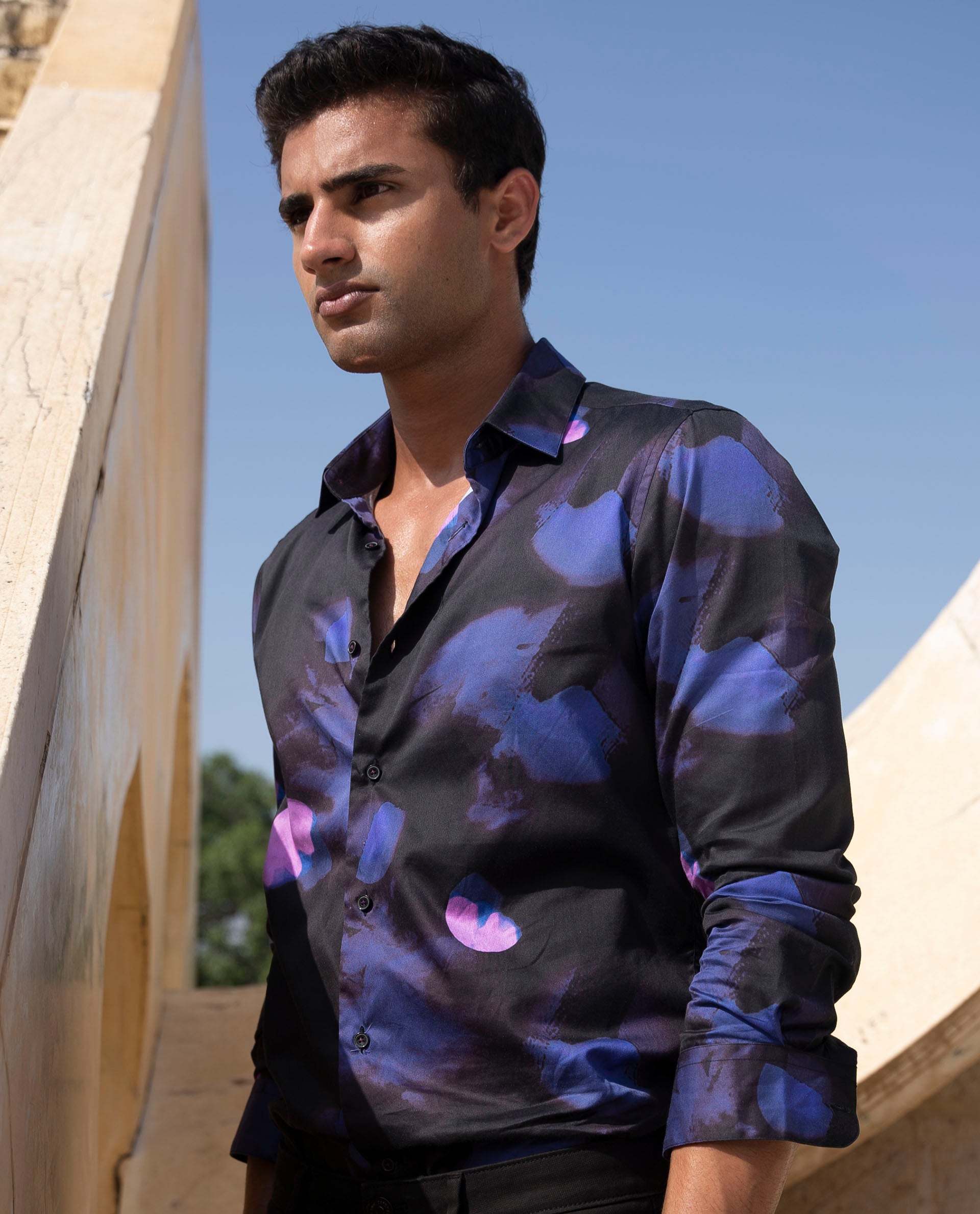 Rare Rabbit Men's Toforo Black Cotton Fabric Full Sleeves Abstract Print Shirt