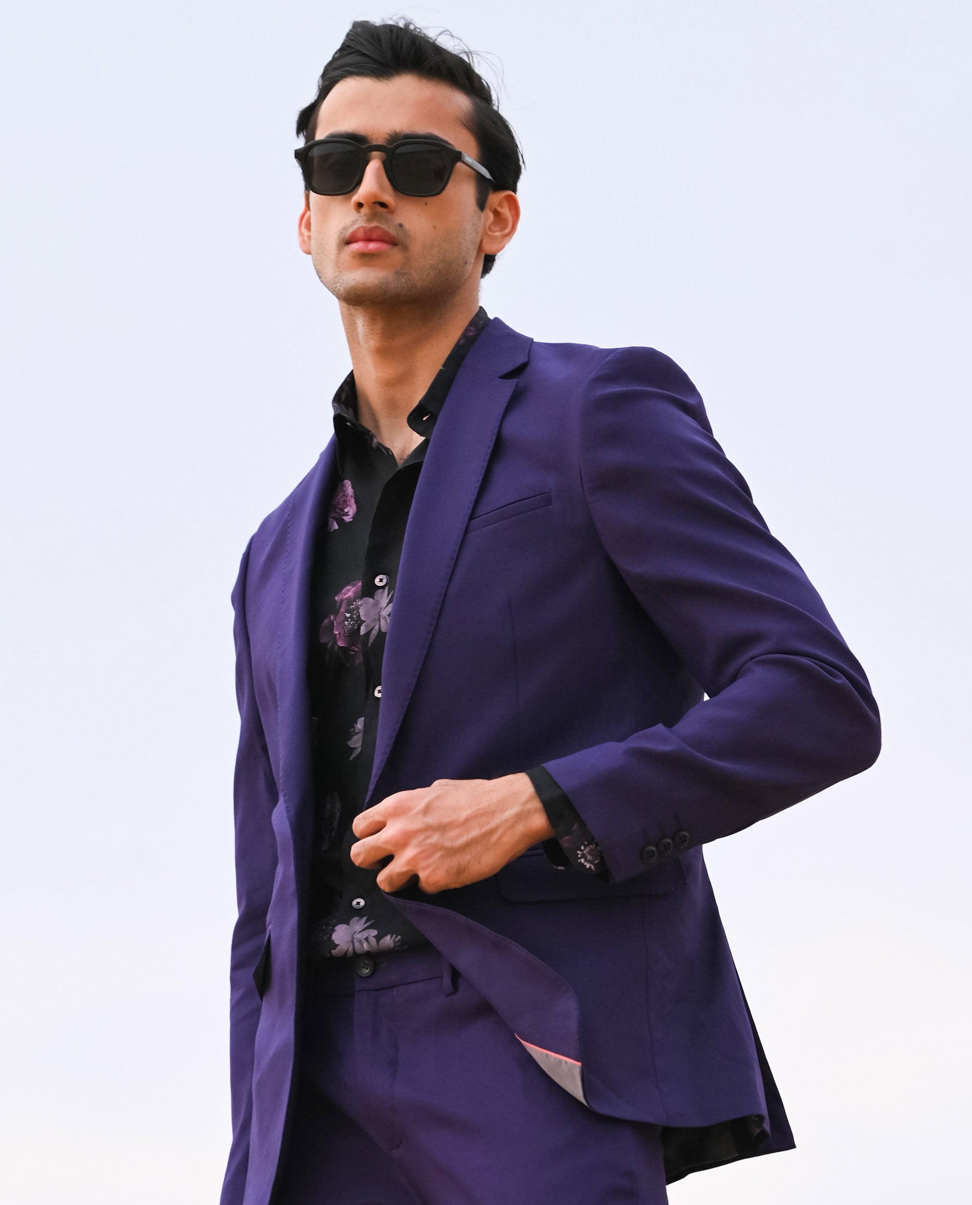 Rare Rabbit Men's Bart Purple Polyester Viscose Fabric Notch Lapel Single Breasted Tailored Fit Solid Blazer