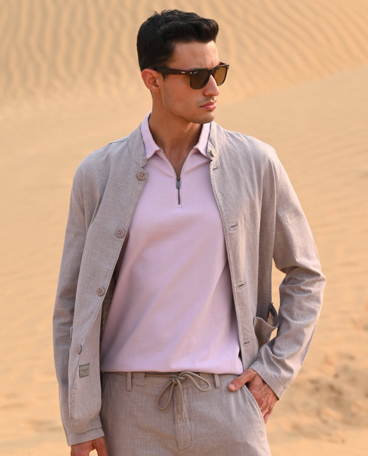 Rare Rabbit Men's Stel Pastel Purple Cotton Fabric Collared Neck Zipper Closure Half Sleeves Flat Knit Polo T-Shirt