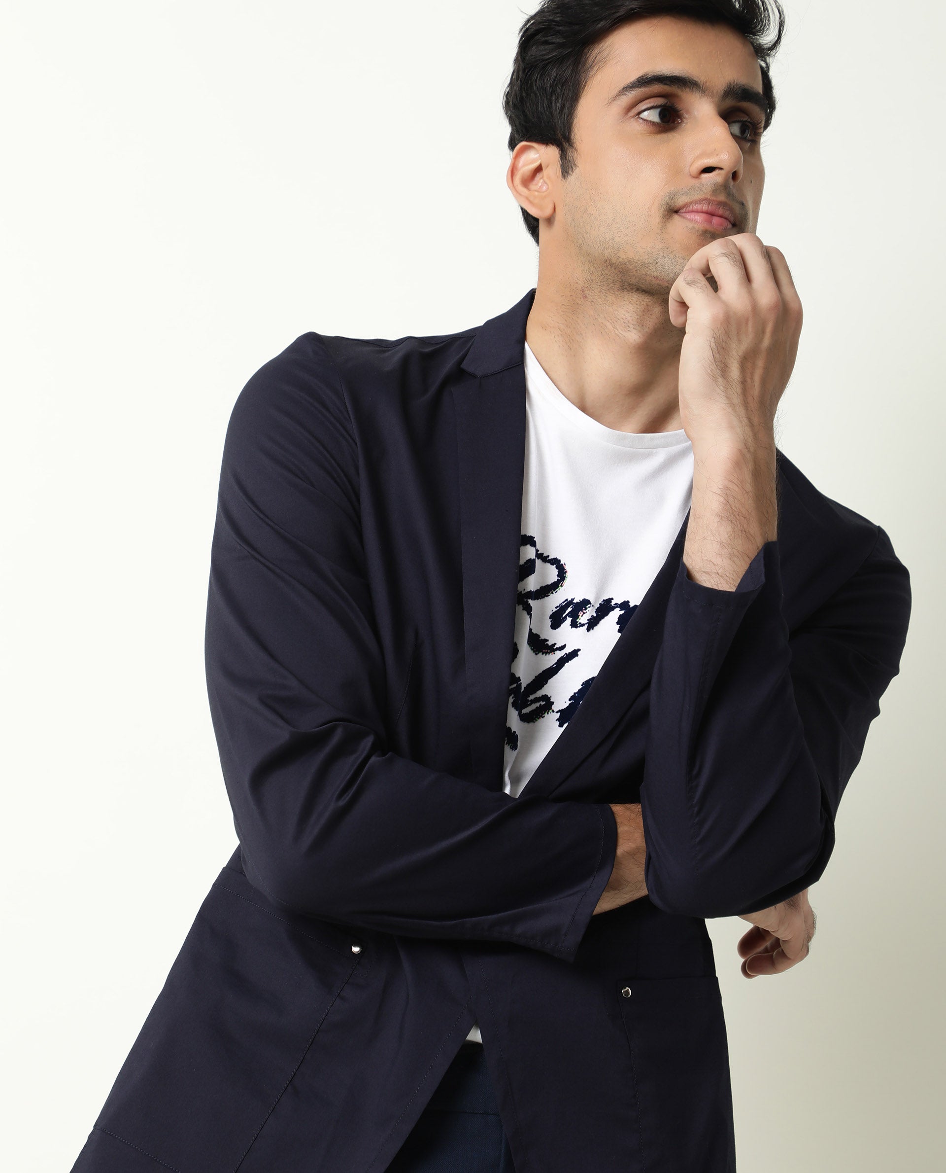 Rare Rabbit Men's Glaze Navy Plain Lightweight Blazer/Jacket