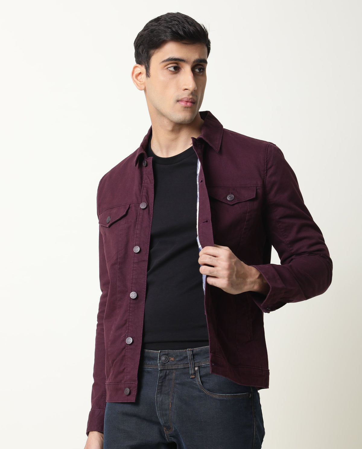 Rare Rabbit Vintage Primary Maroon Jacket Cotton Elastane Fabric Full Sleeve Spread Collar Slim Fit