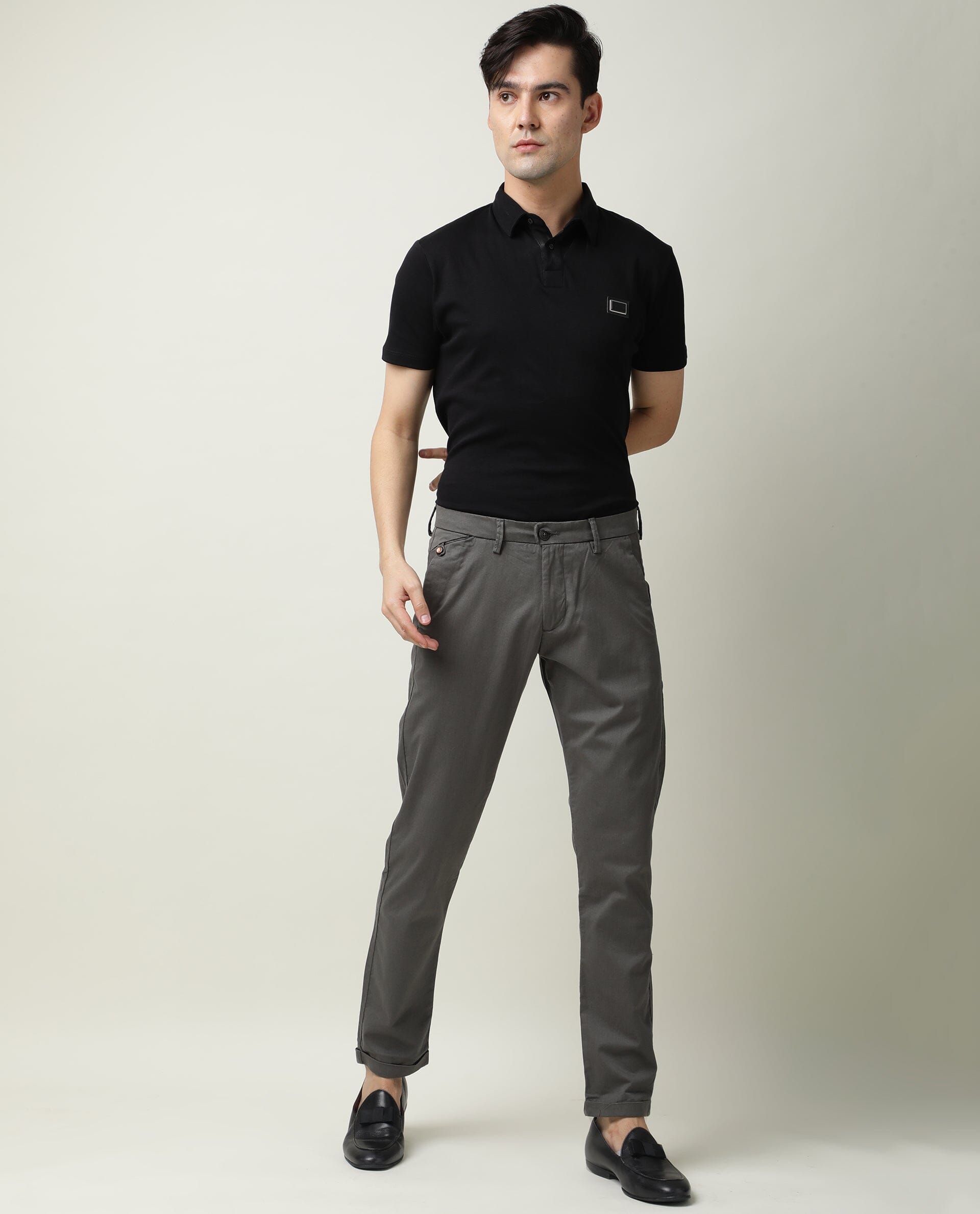 Rare Rabbit Men's Aps Green Solid Mid-Rise Regular Fit Stretch Trouser