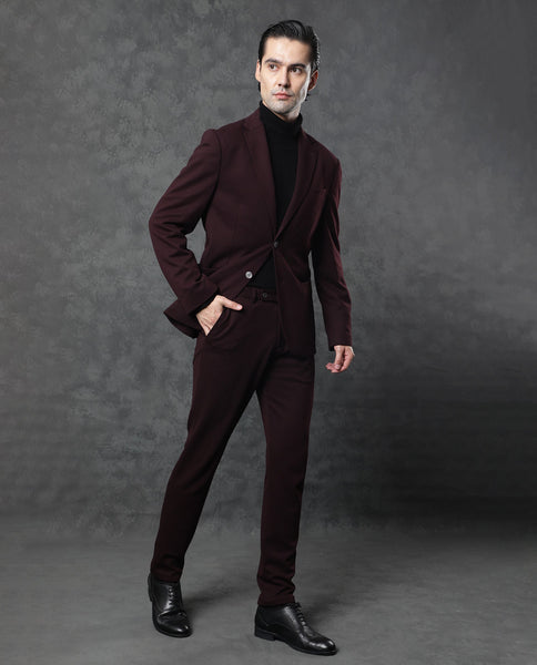 maroon tuxedo with black shirt