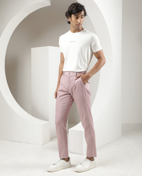 Buy Dark Pink Mid Rise Regular Fit Pants for Men