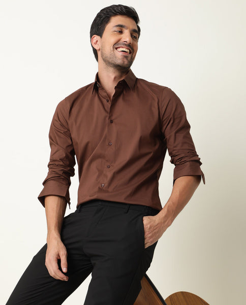 Buy Benedict - Brown Regular Fit Plain Shirt| Rare Rabbit Buy Benedict - Brown Regular Fit Plain Shirt| Rare Rabbit