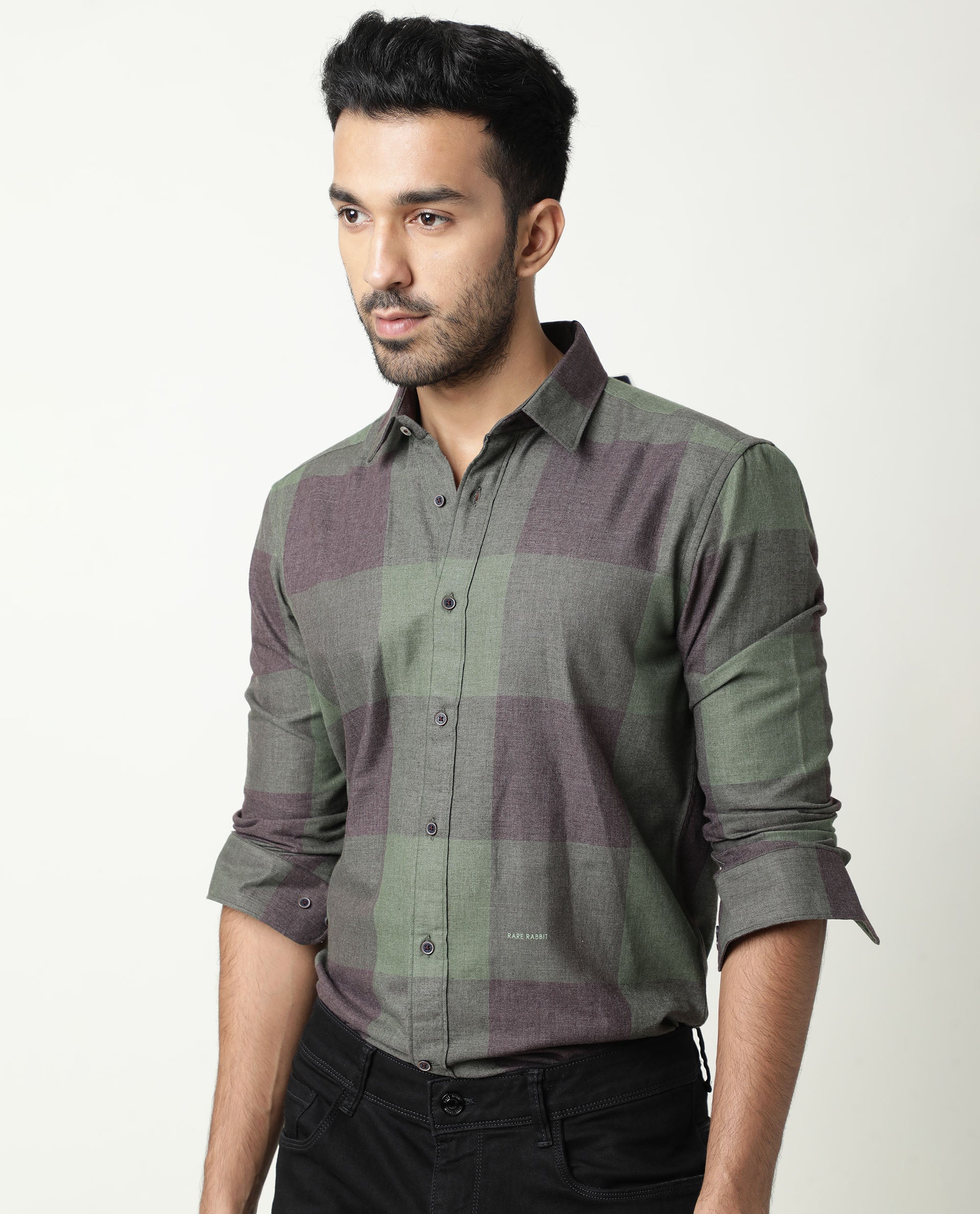 Rare Rabbit Men'S Edd Green Shirt Cotton Fabric Collared Neck Full Sleeves Button Closure Slim Fit