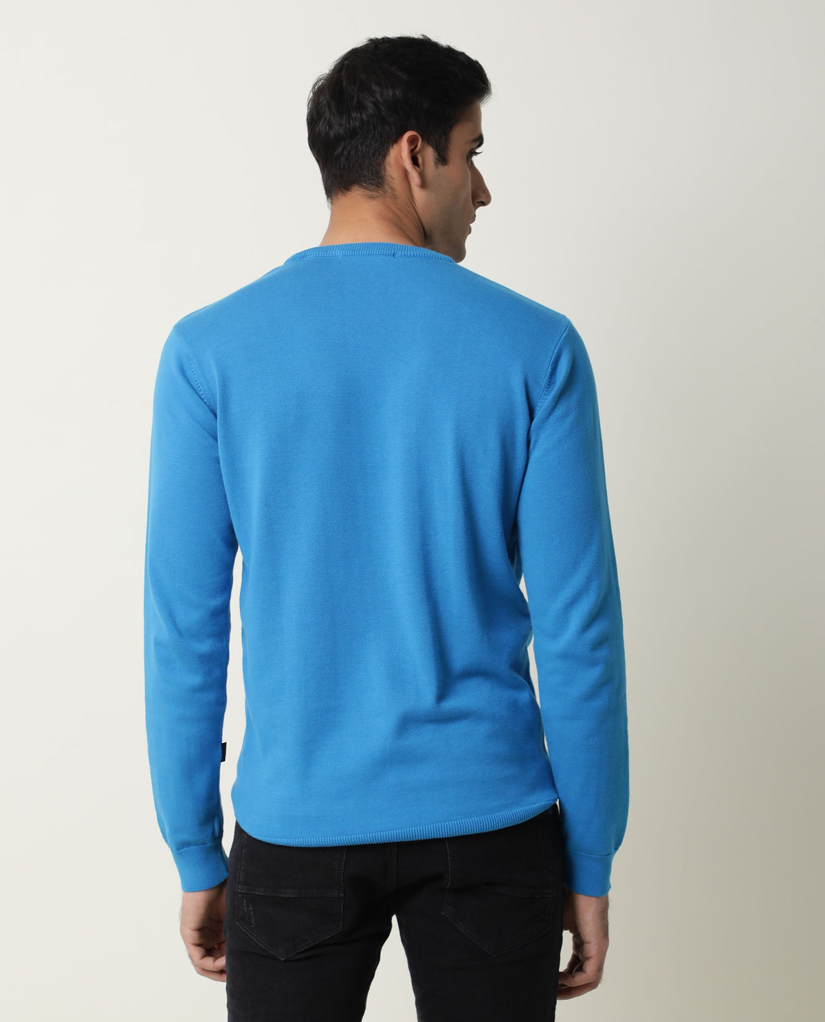 RARE RABBIT JODY PRIMARY TURQ SWEATER COTTON FABRIC FULL SLEEVE ROUND NECK SLIM FIT