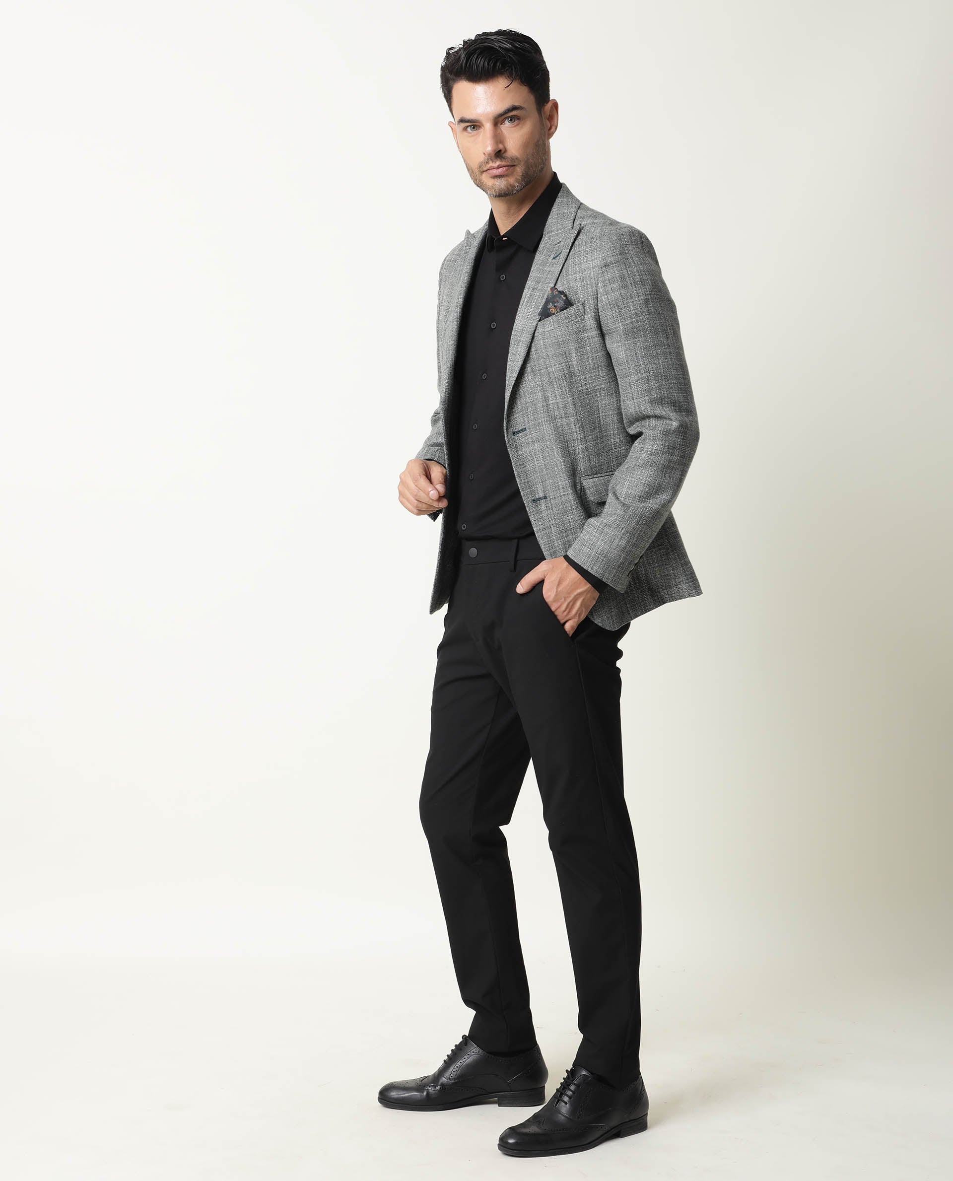 Rare Rabbit Men's Drews Green Polyester Viscose Fabric Peak Lapel Single Breasted Tailored Fit Textured Blazer