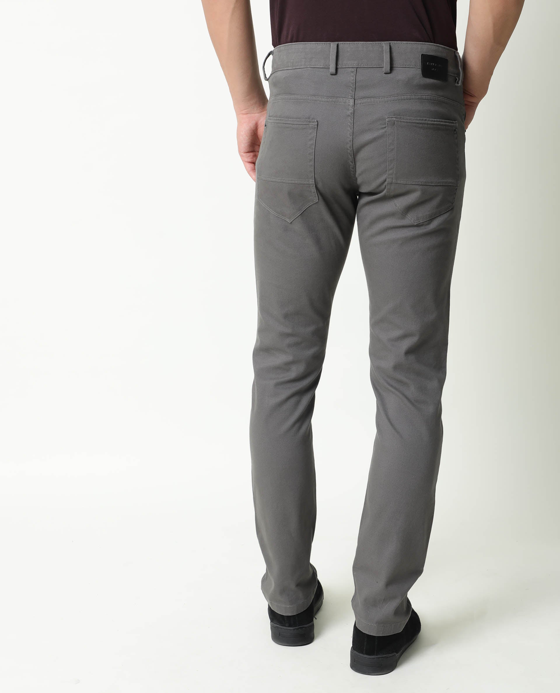 Rare Rabbit Men's Spoke Grey Solid Mid-Rise Regular Fit Trouser