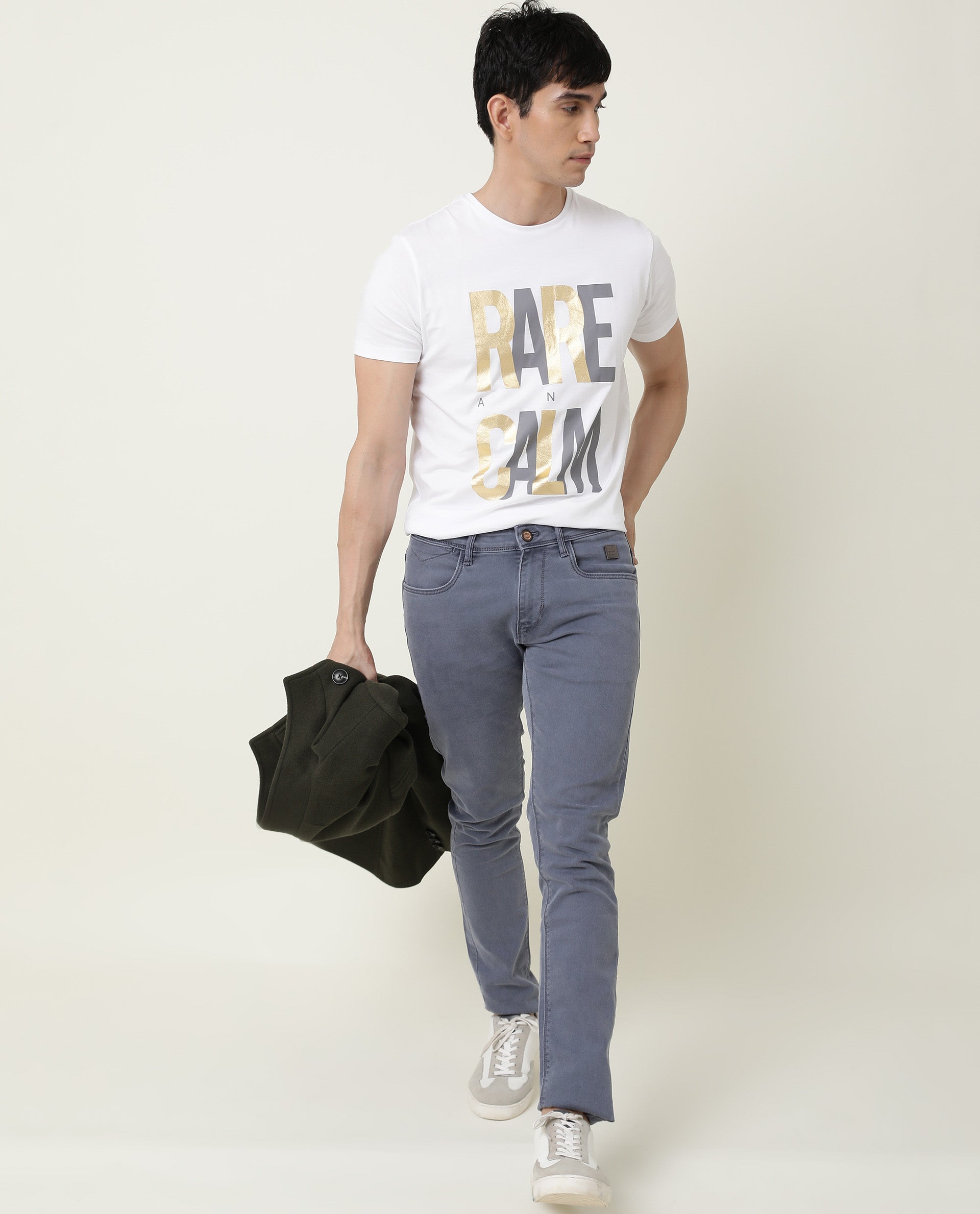 Rare Rabbit Men's Luna Pastel Purple Garment Dyed Mid-Rise Jeans