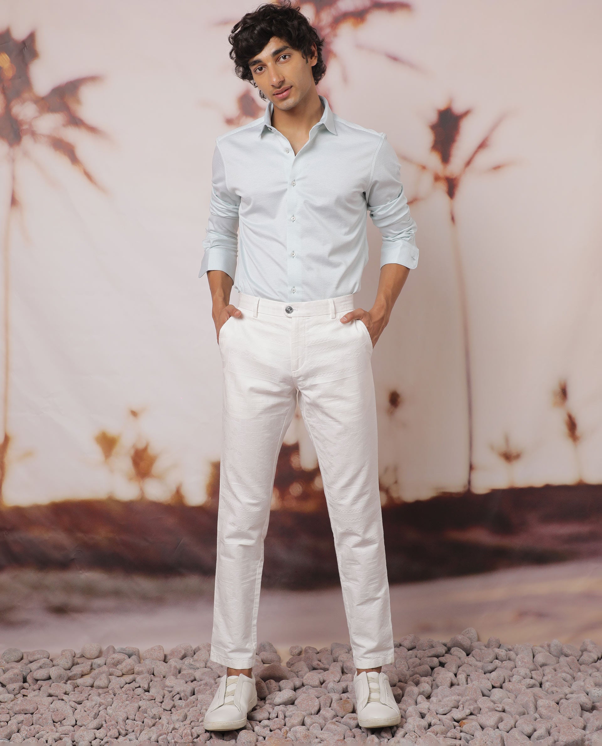 Rare Rabbit Men's Fay Pastel Green Cotton Fabric Full Sleeves Micro Checks Shirt