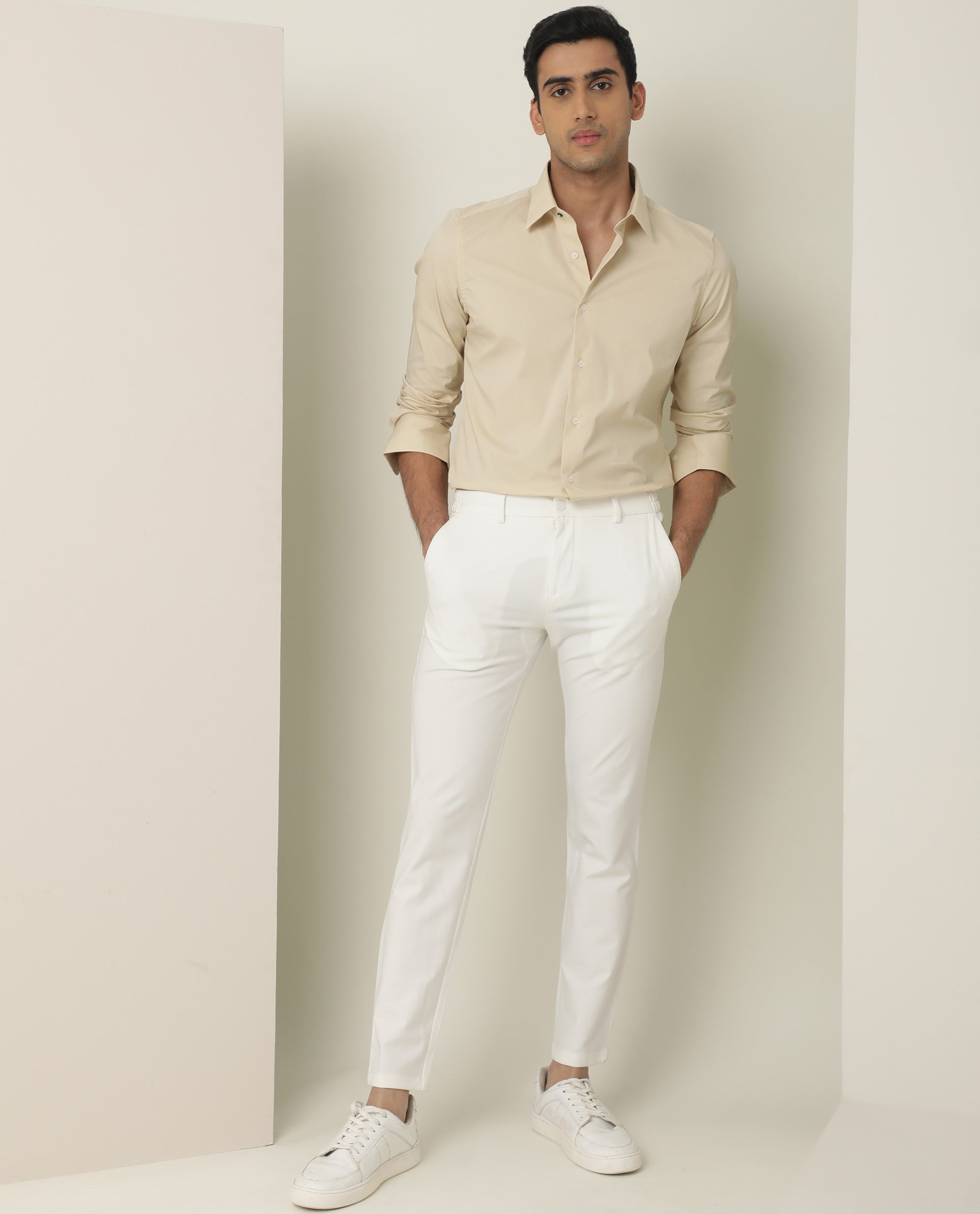 Rare Rabbit Men's Neutons Yellow Cotton Lycra Fabric Full Sleeves Solid Shirt