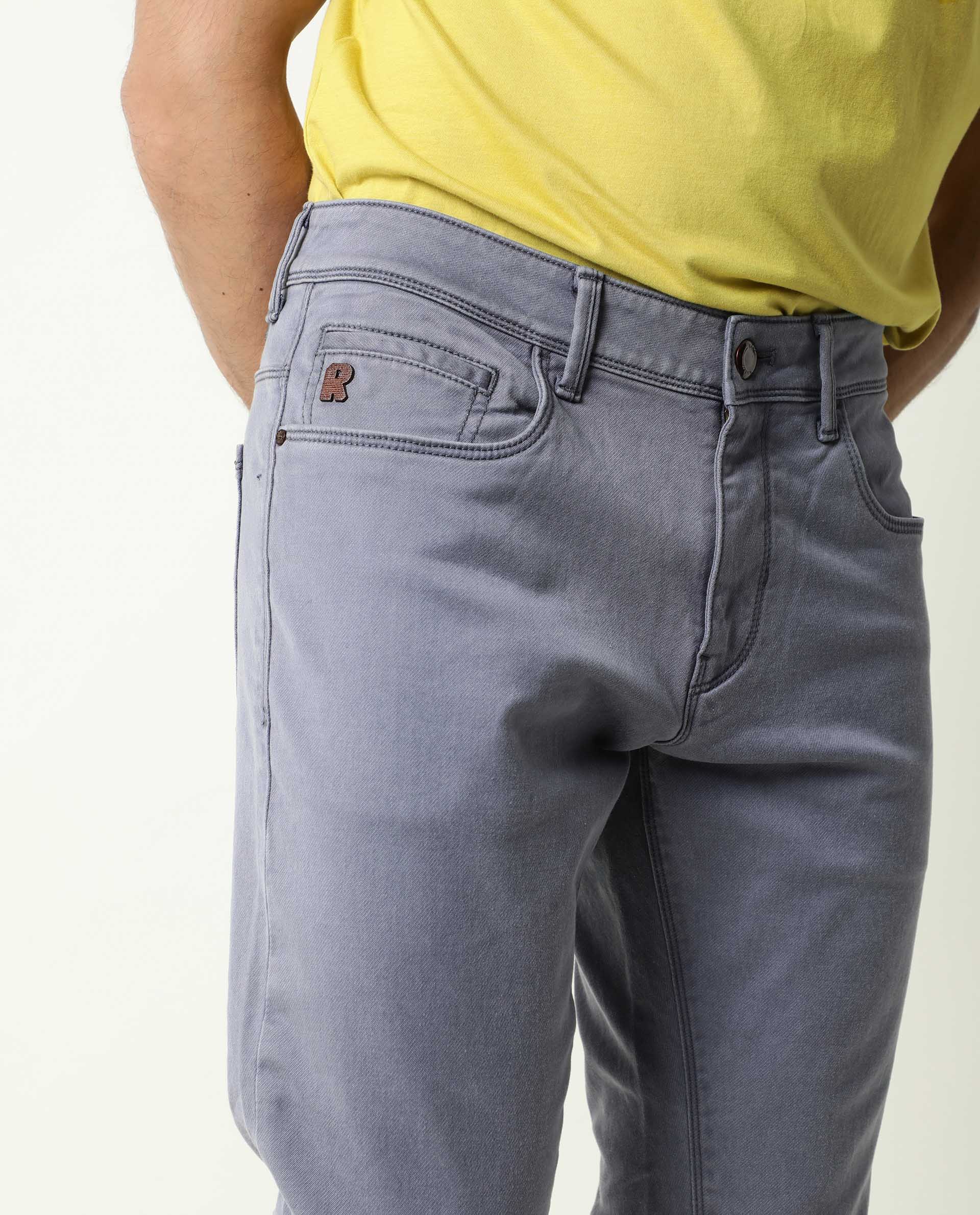 Rare Rabbit Men's Vigo Light Purple Garment Dyed Mid-Rise Slim Fit Jeans