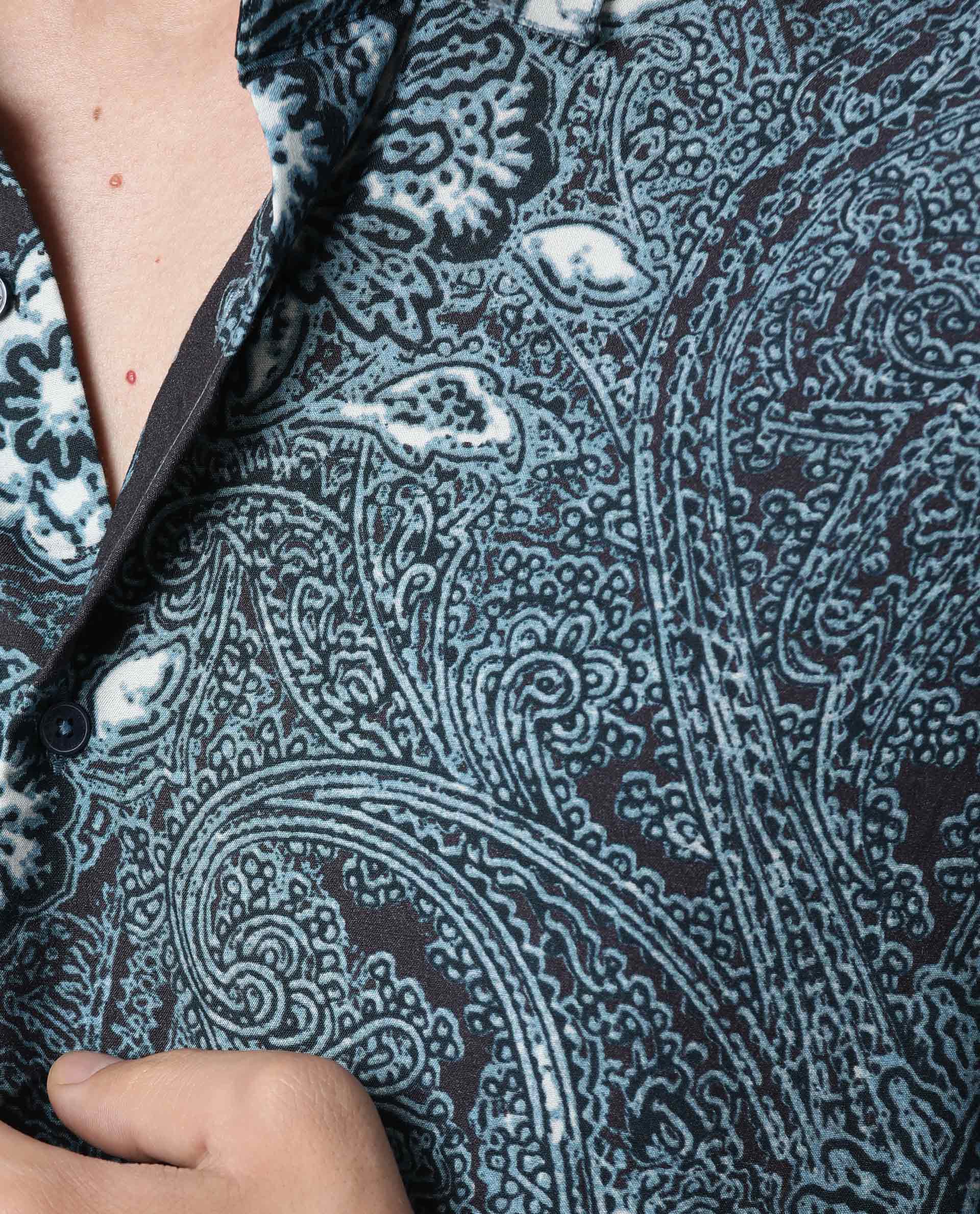 RARE RABBIT MENS LAWRN SS BLUE SHIRT COTTON VISCOSE FABRIC SLIM FIT COLLAR COLLAR Short Sleeve