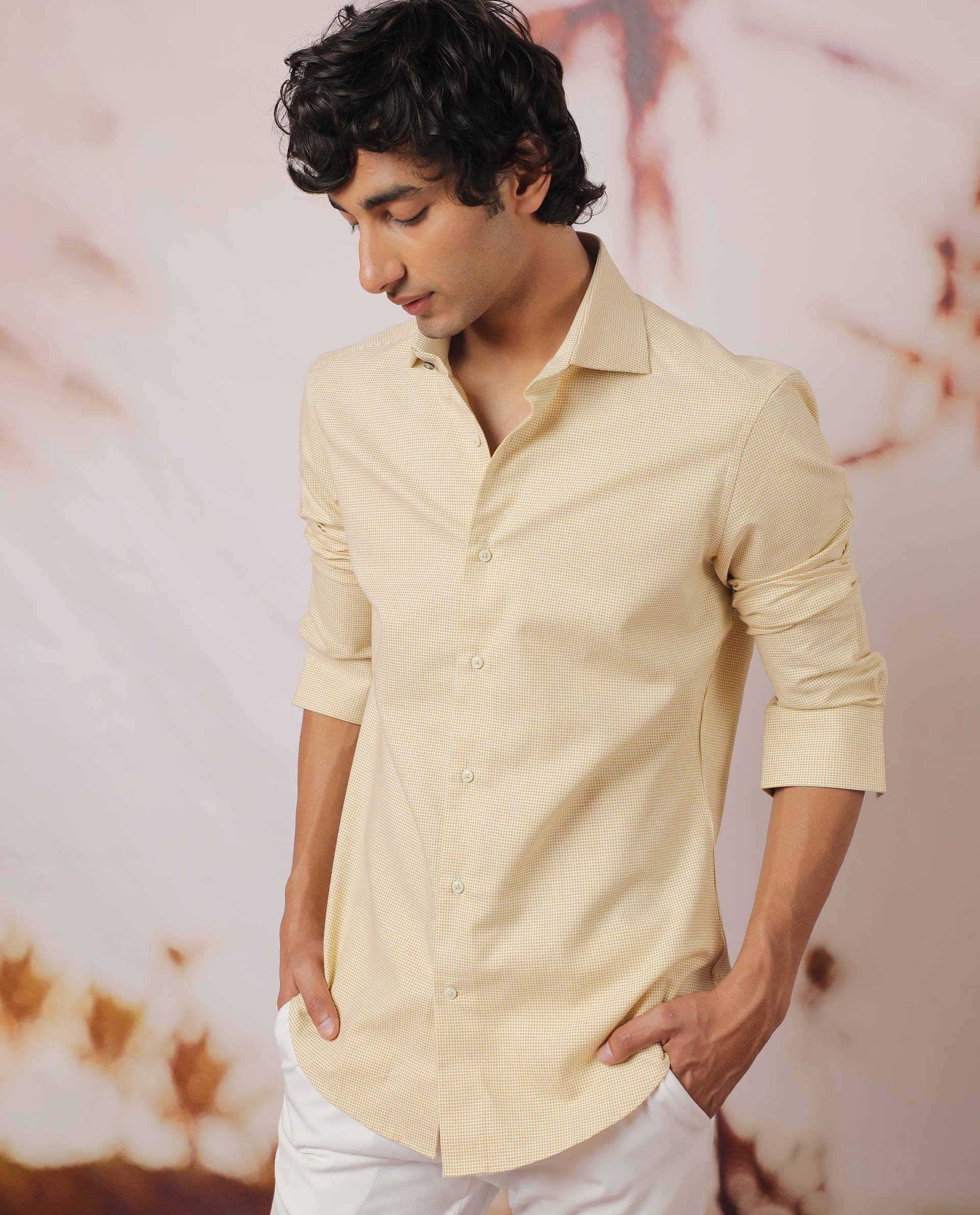 Rare Rabbit Men's Kings Yellow Cotton Fabric Full Sleeves Check Shirt