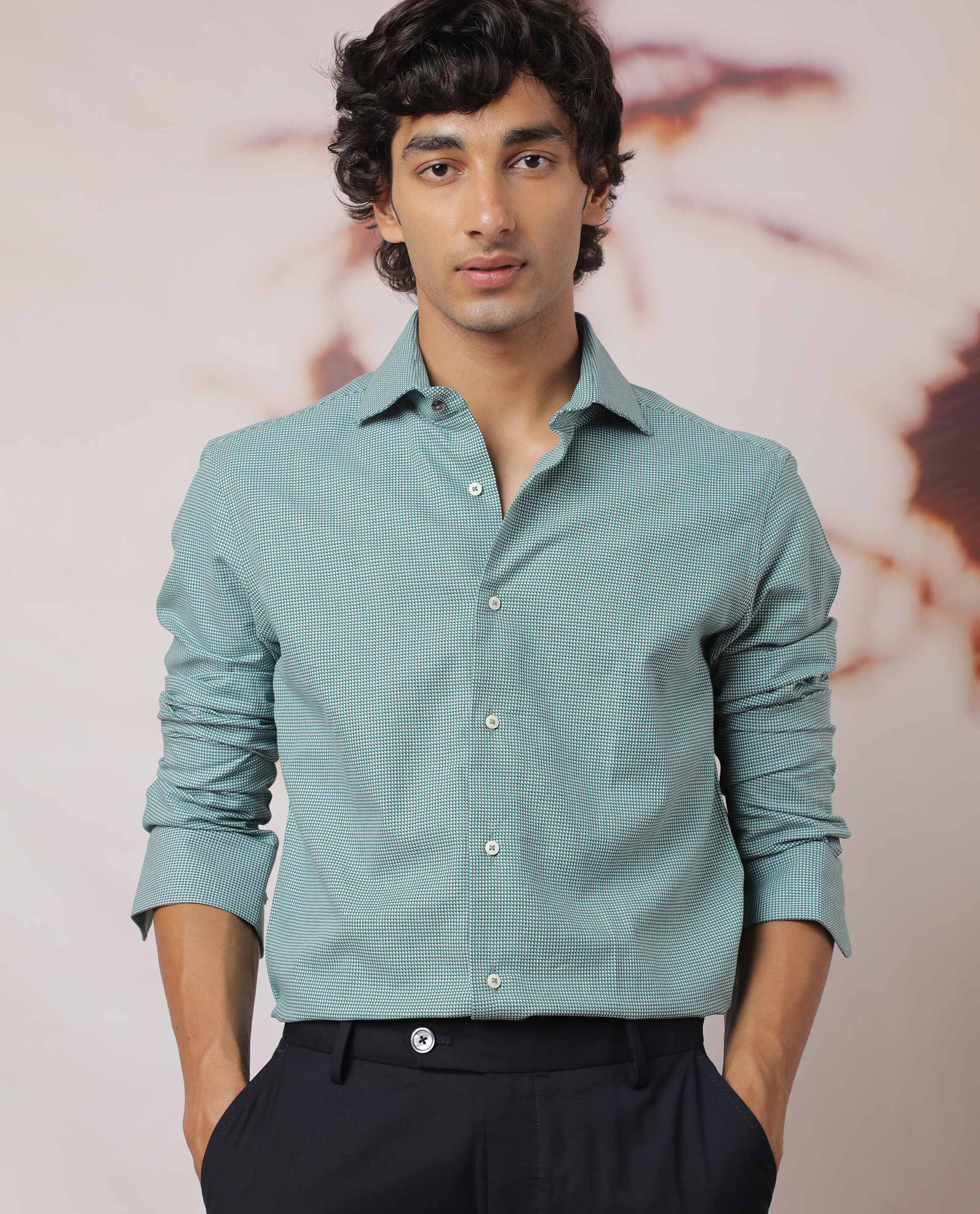 Rare Rabbit Men's Kings Green Cotton Fabric Full Sleeves Check Shirt