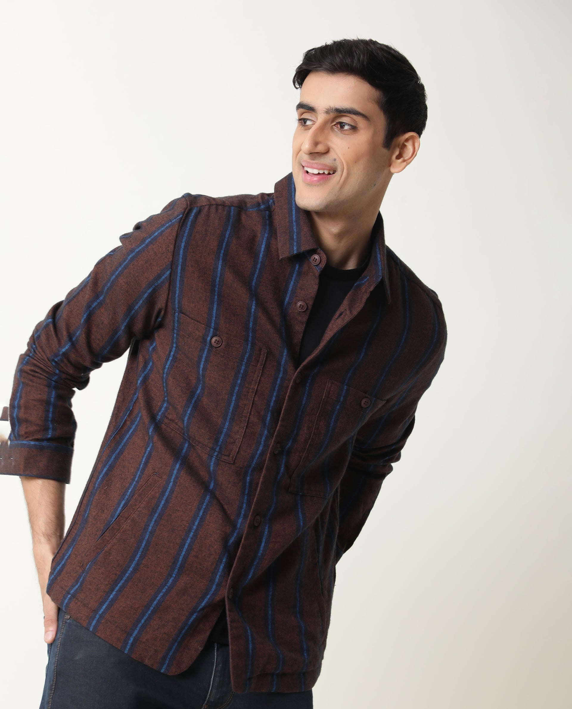 Rare Rabbit Men's Storm Primary Mustard Yarn Dyed Striped Drop Collar Jacket