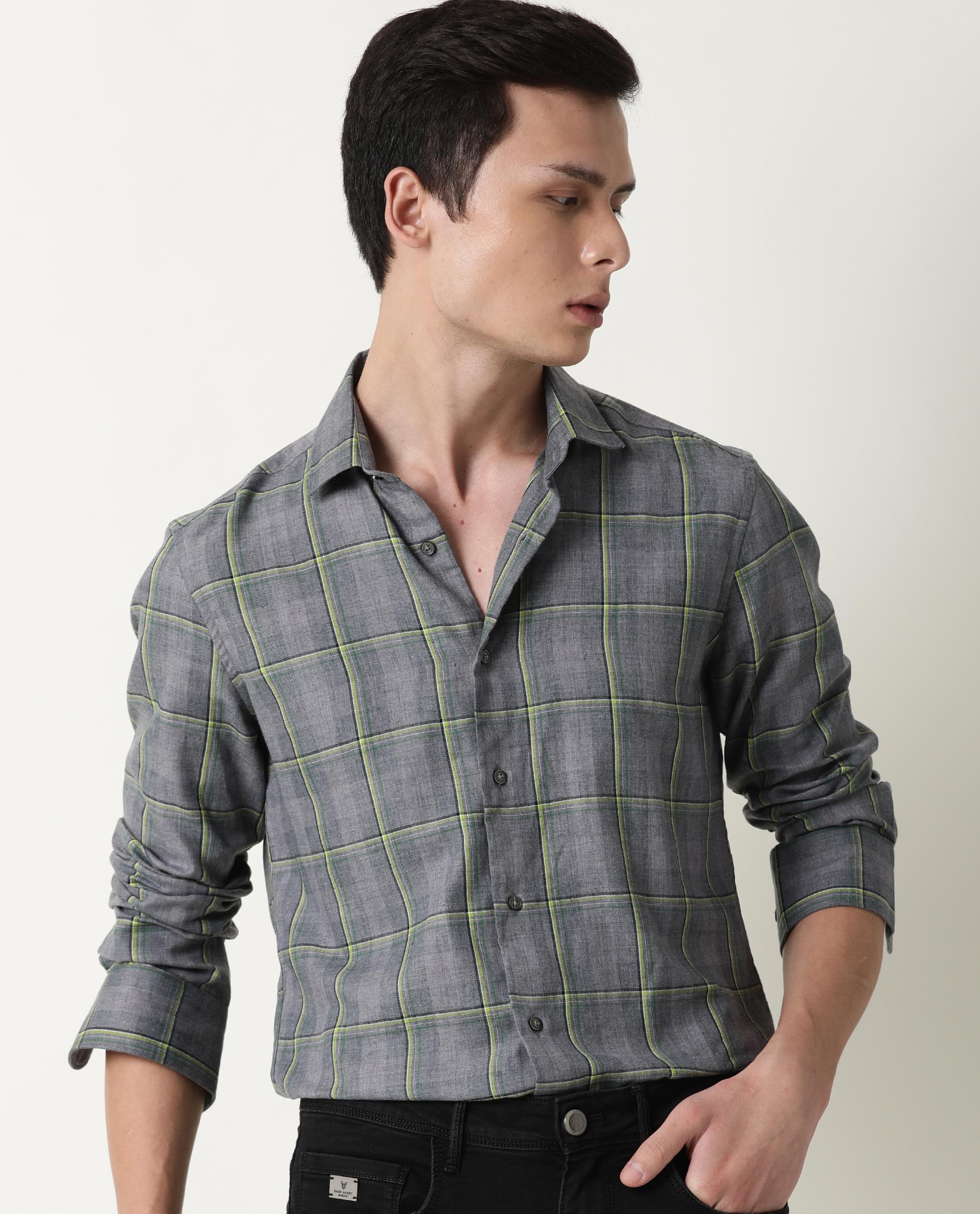 RARE RABBIT MENS TISSE GREY SHIRT POLYCOTTON FABRIC SLIM FIT COLLAR COLLAR Full Sleeve