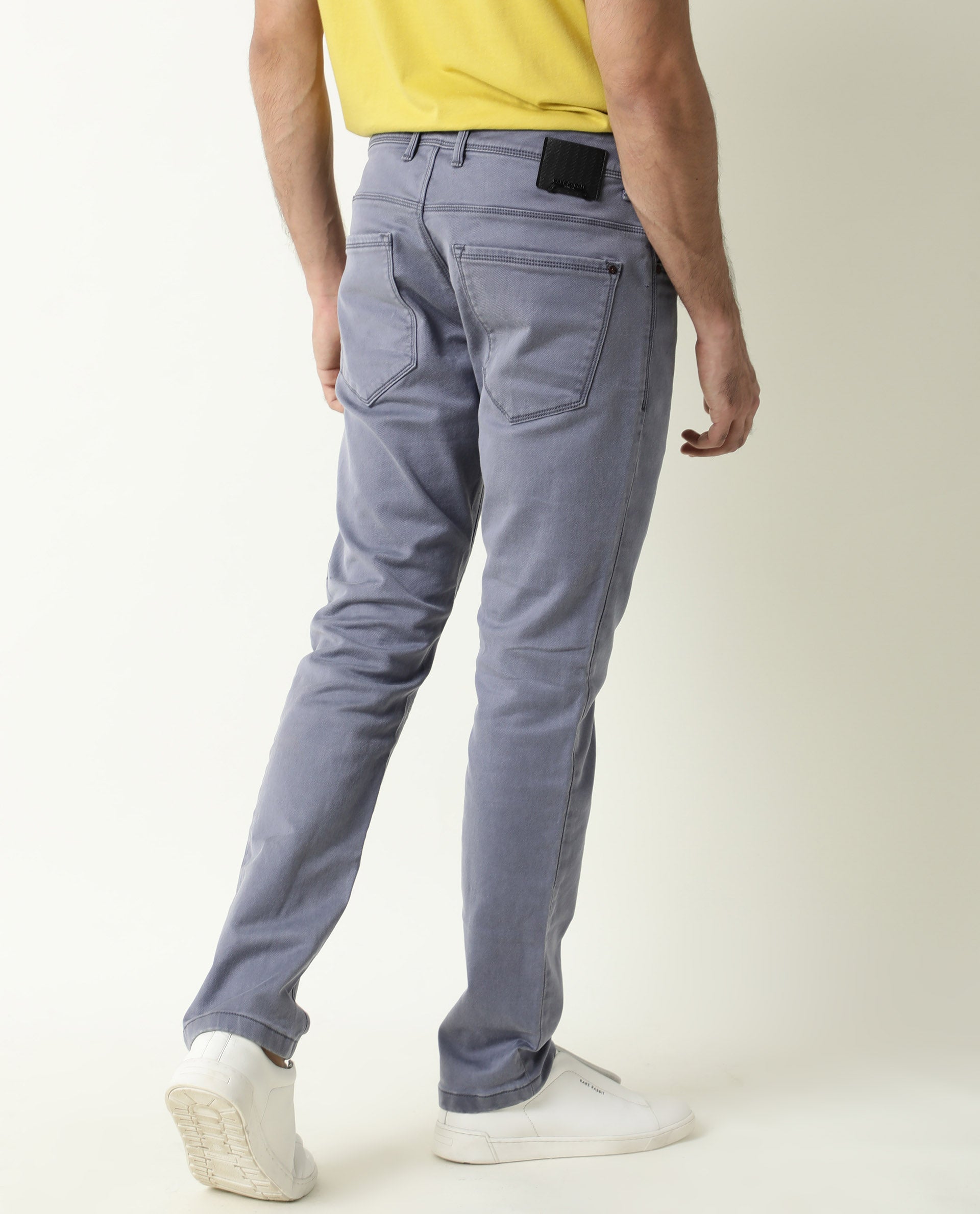 Rare Rabbit Men's Vigo Light Purple Garment Dyed Mid-Rise Slim Fit Jeans