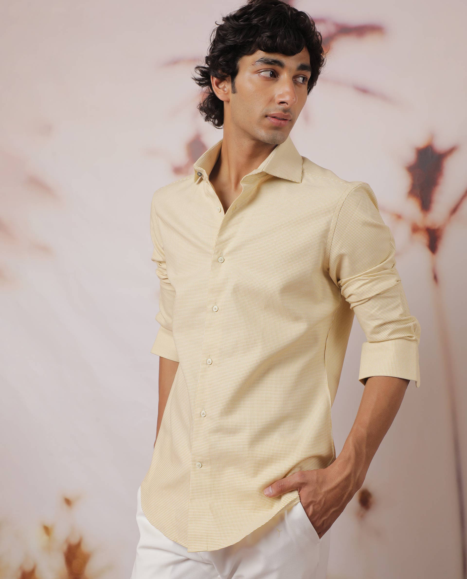 Rare Rabbit Men's Kings Yellow Cotton Fabric Full Sleeves Check Shirt