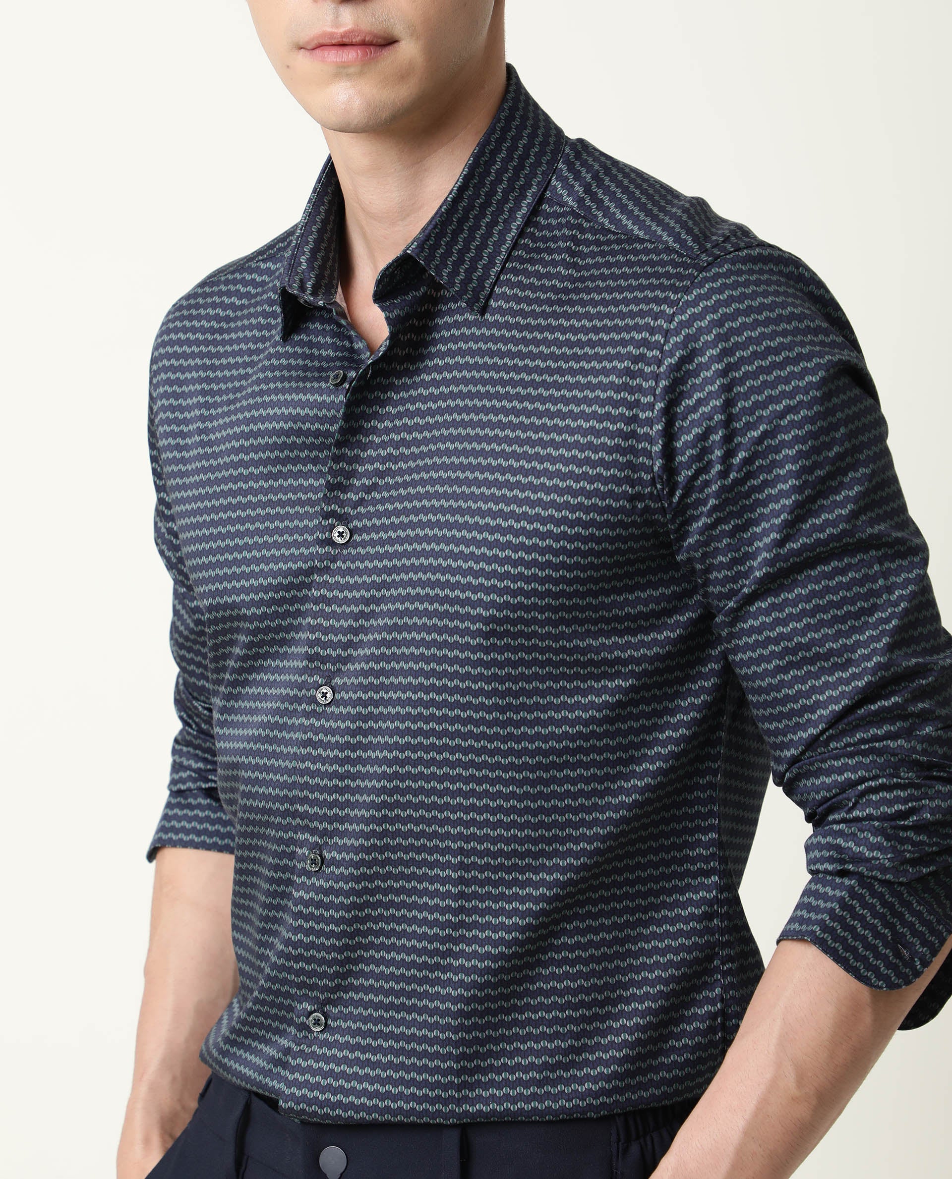 Rare Rabbit Mens Millyy Green Cotton Fabric Full Sleeves Regular Fit Shirt