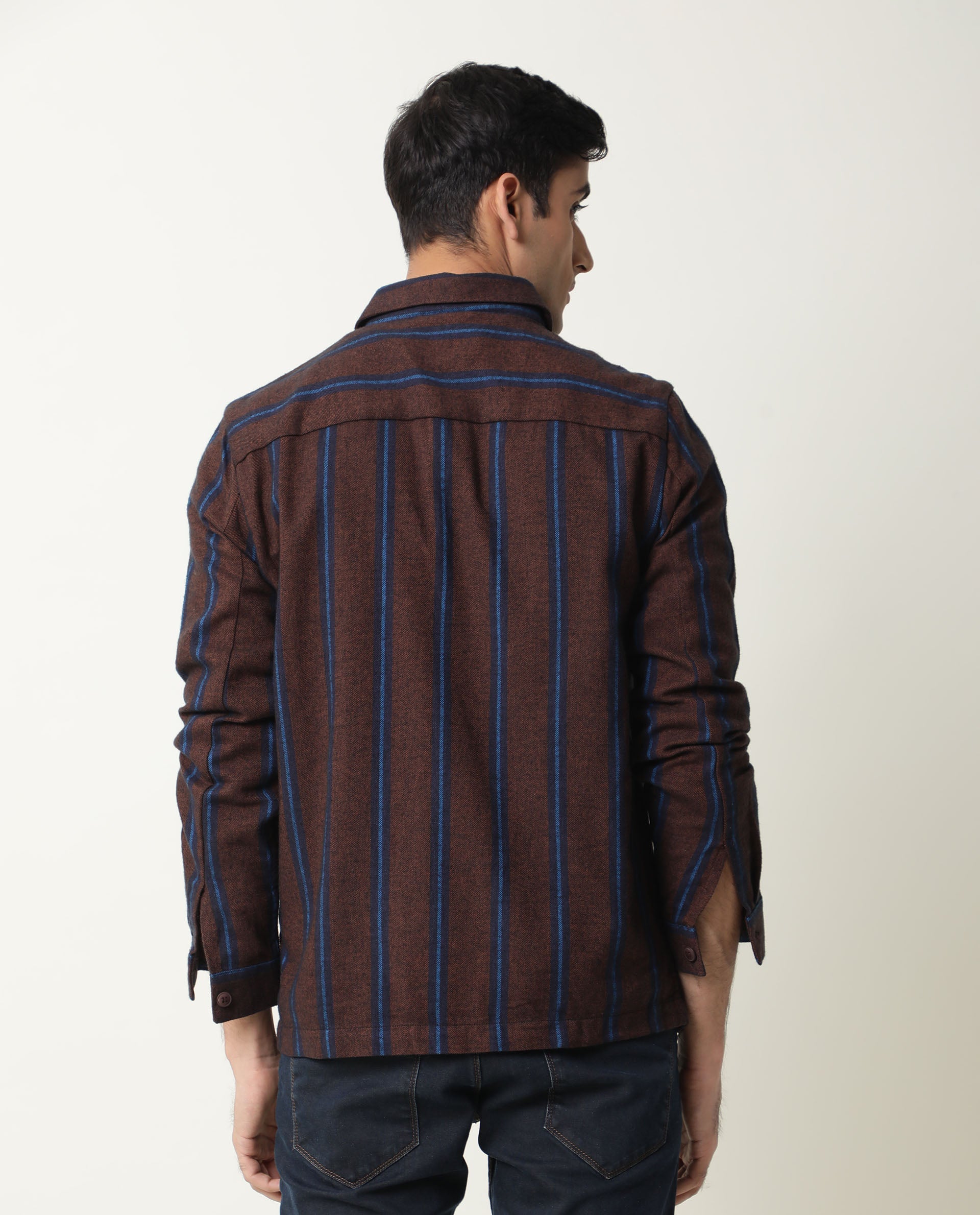 Rare Rabbit Men's Storm Primary Mustard Yarn Dyed Striped Drop Collar Jacket